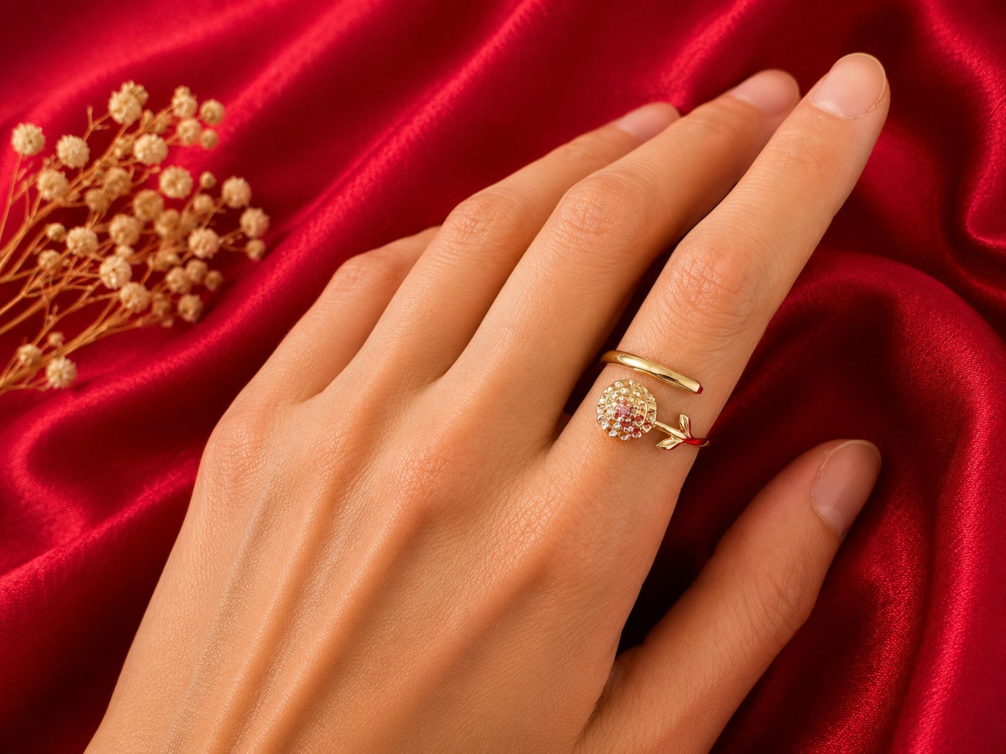 October Birth Flower Ring – Cosmos & Pink Tourmaline