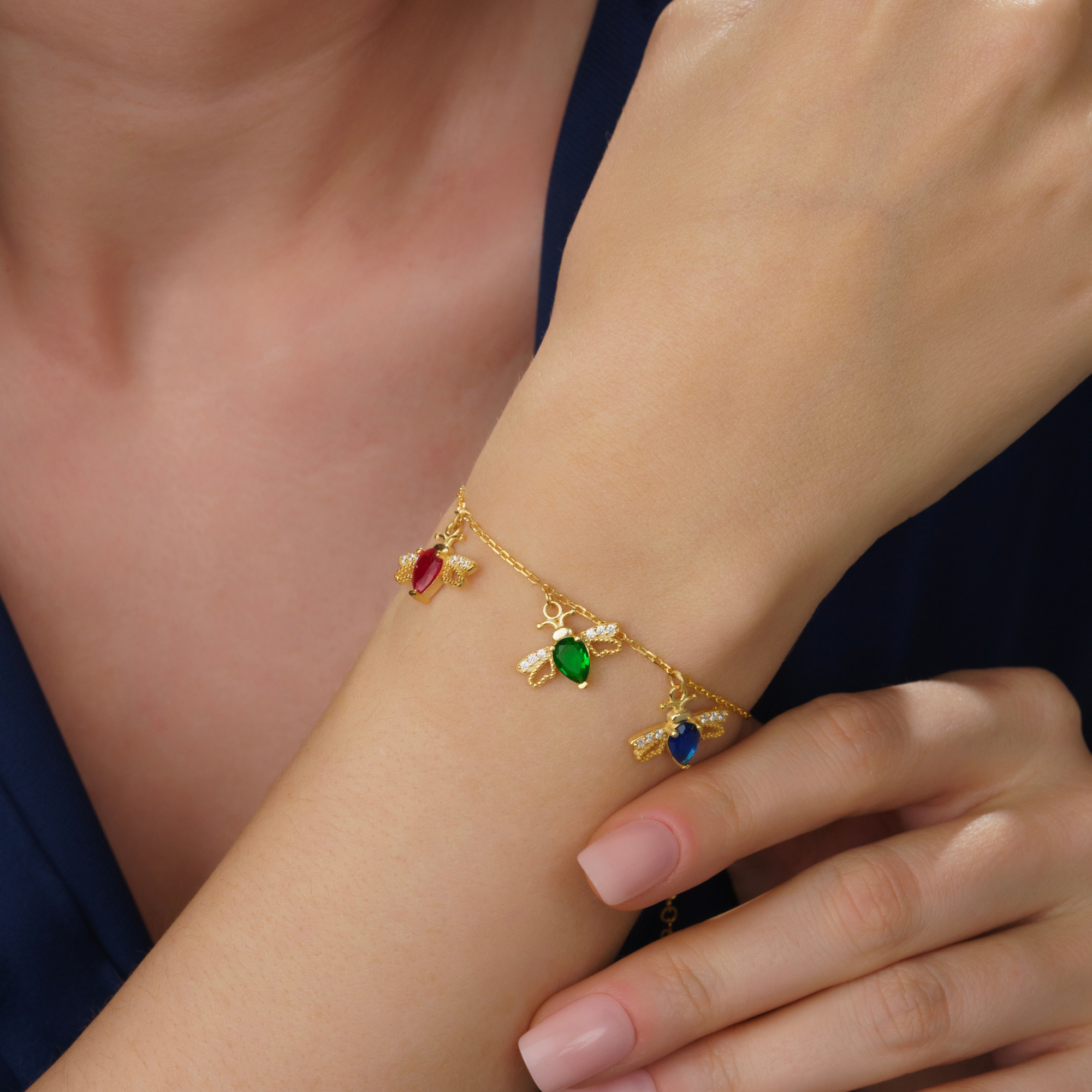 Dainty Hummingbird & Birthstone Bracelet