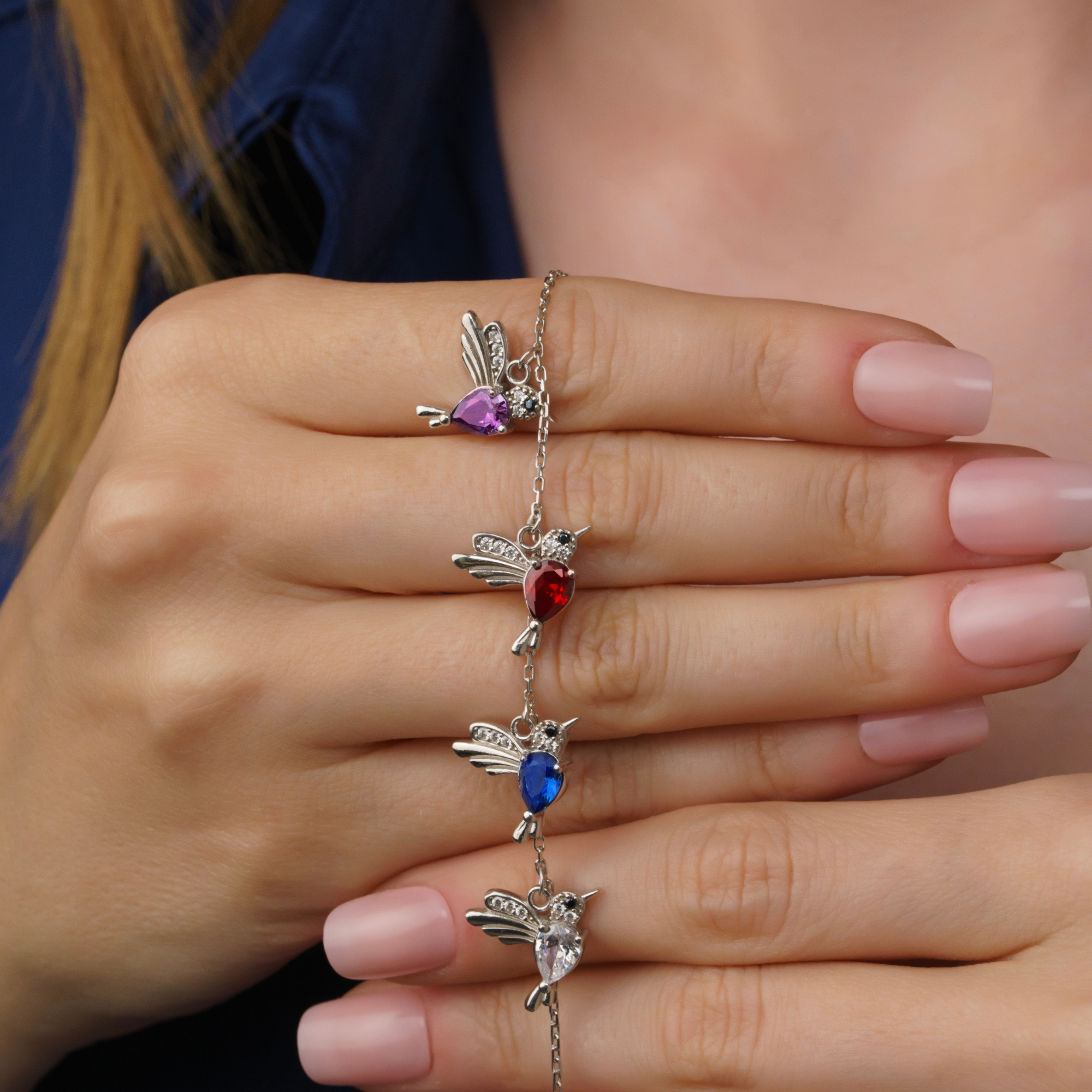 Dainty Hummingbird & Birthstone Bracelet