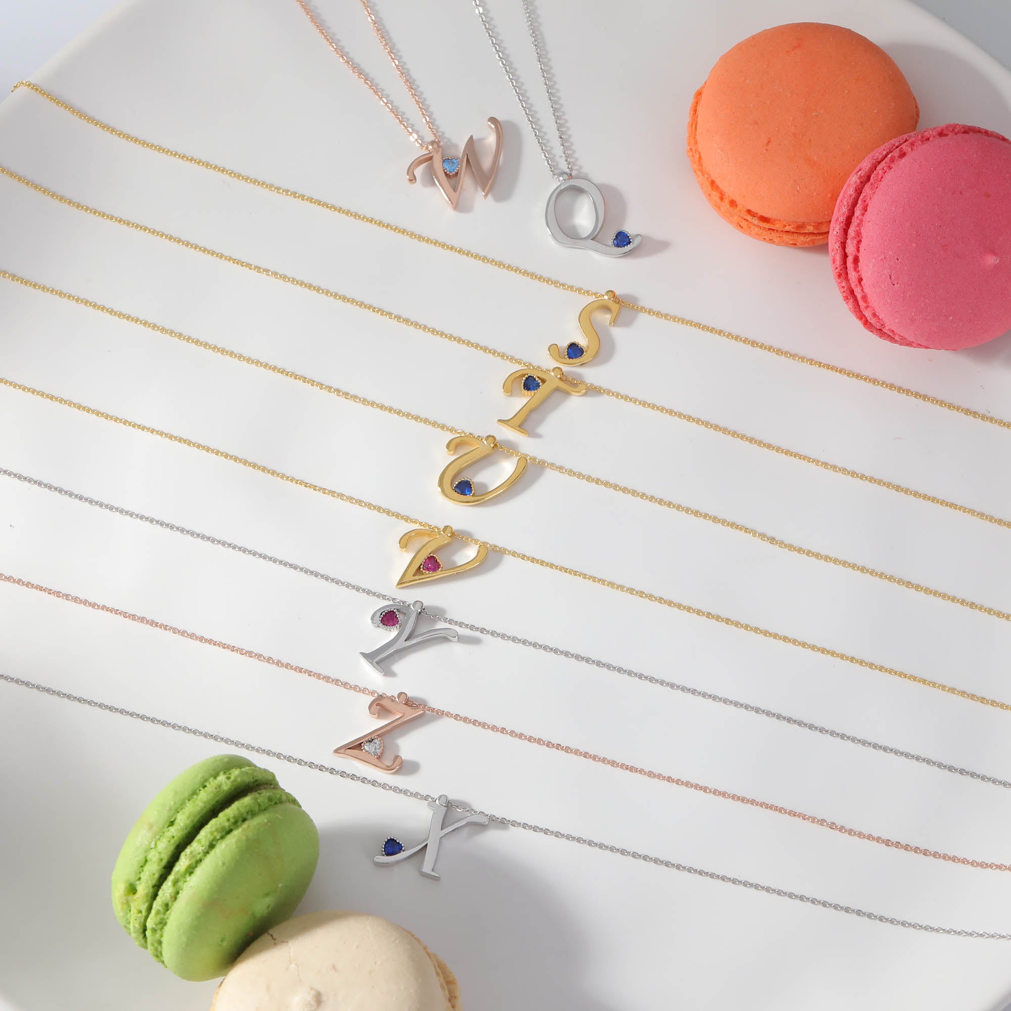 Script Letter Necklace with Birthstone