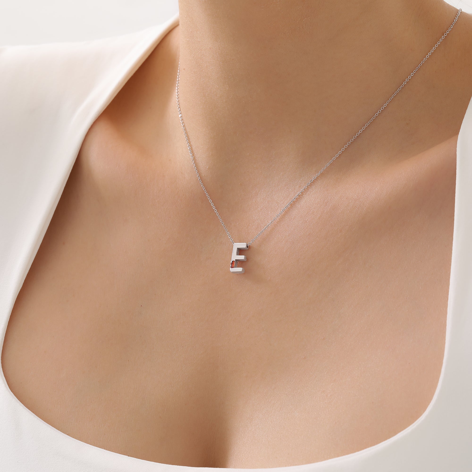 Dainty Initial Letter Necklace with Baguette Stone