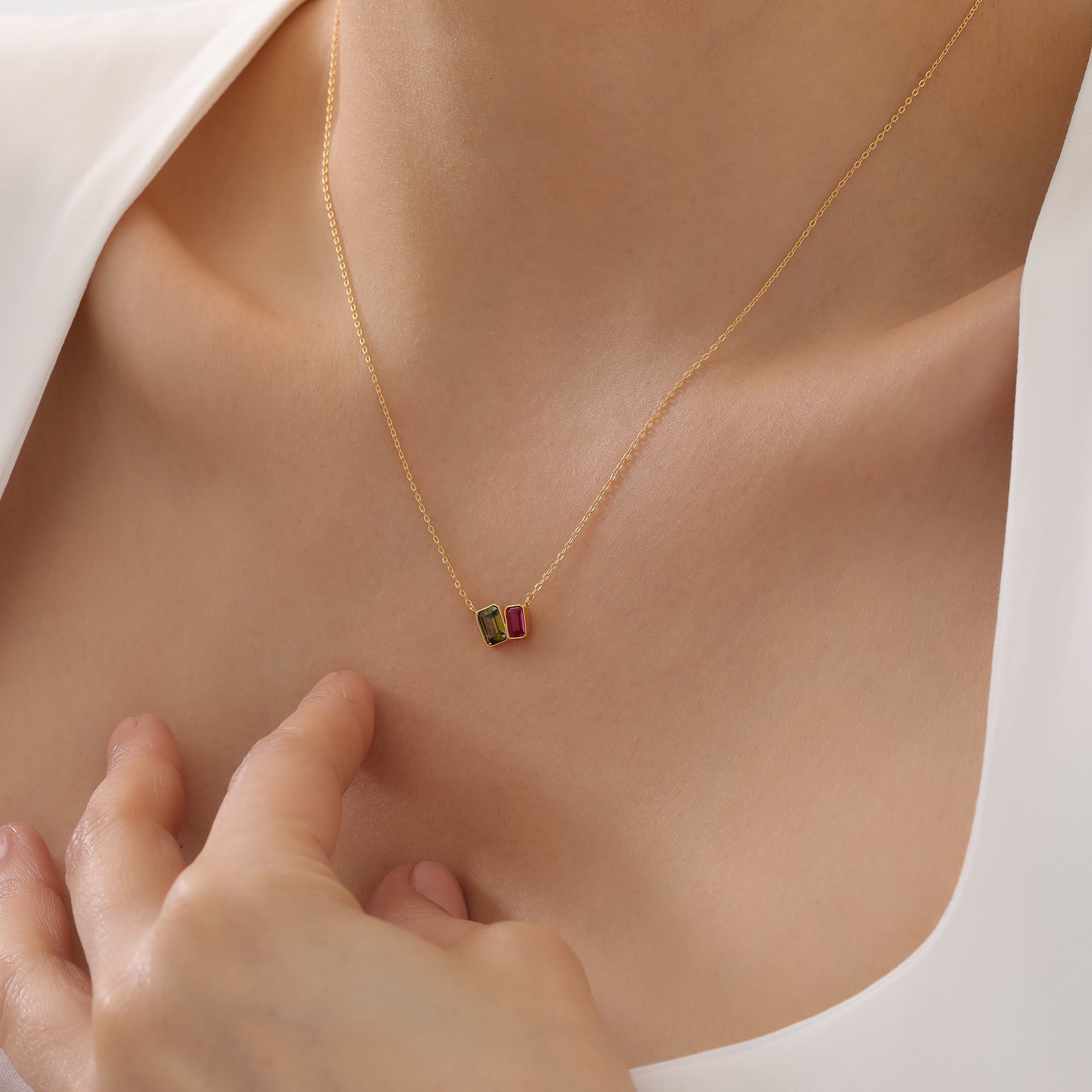 Customizable Baguette Duo Necklace