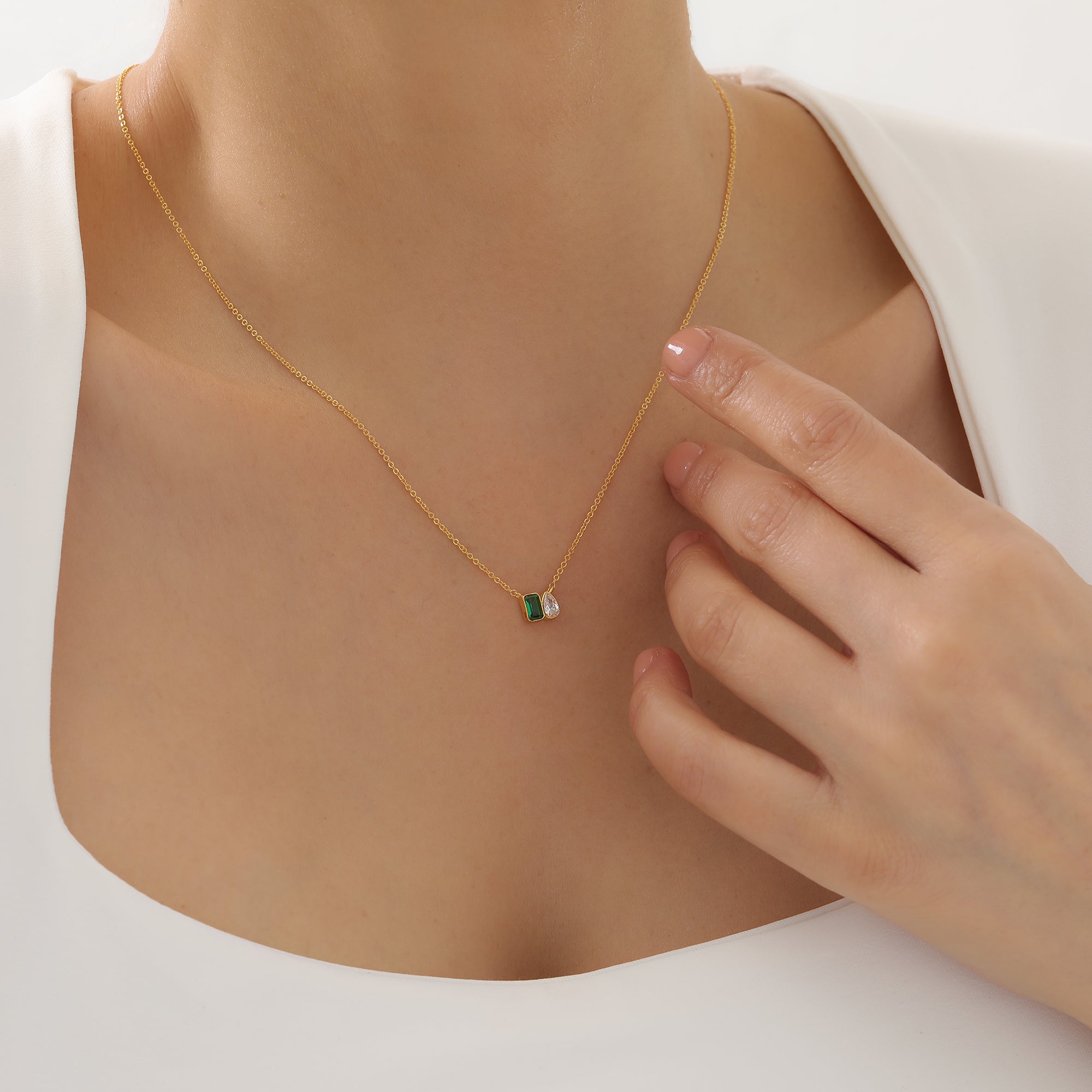 Baguette and Pear Cut Stone Necklace