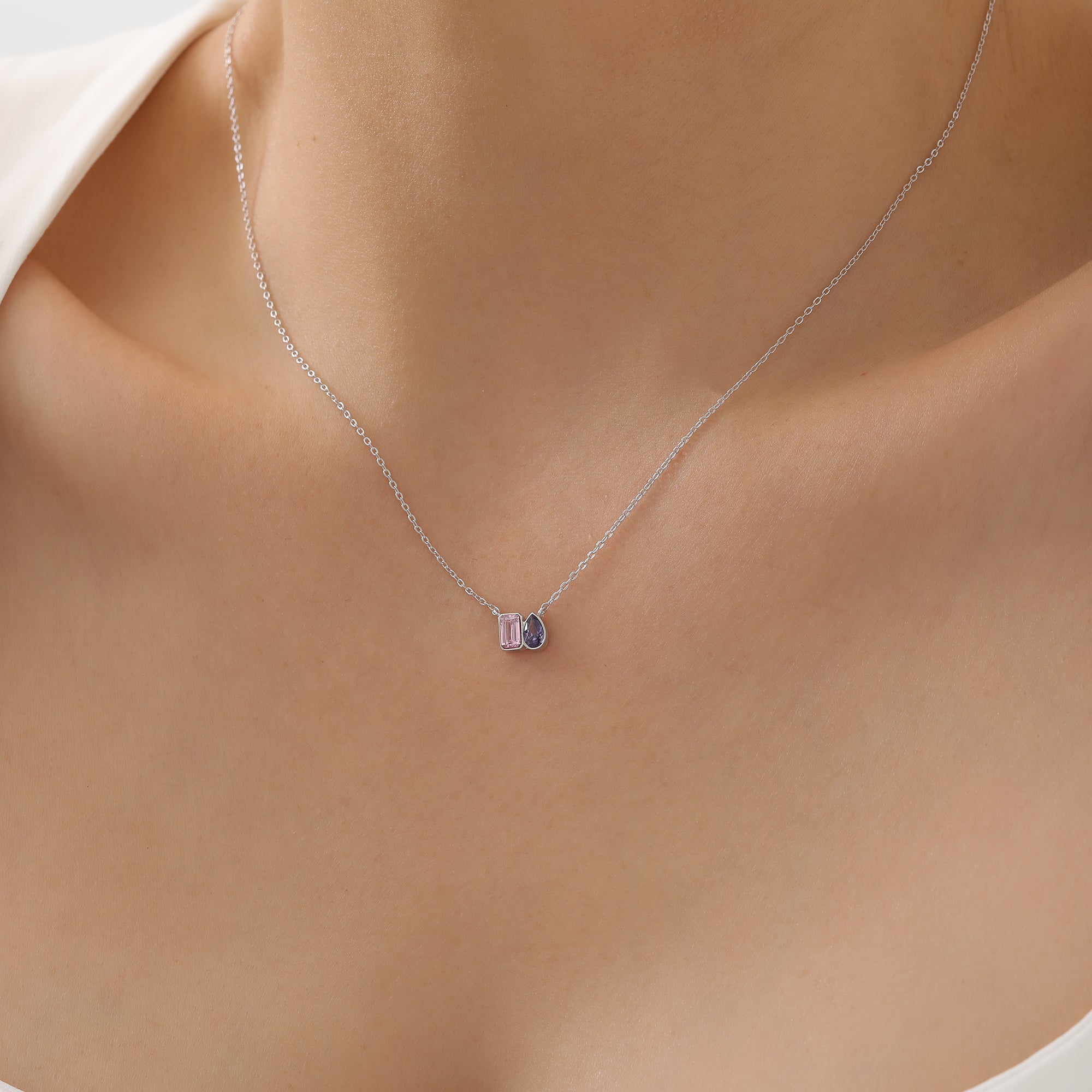 Baguette and Pear Cut Stone Necklace