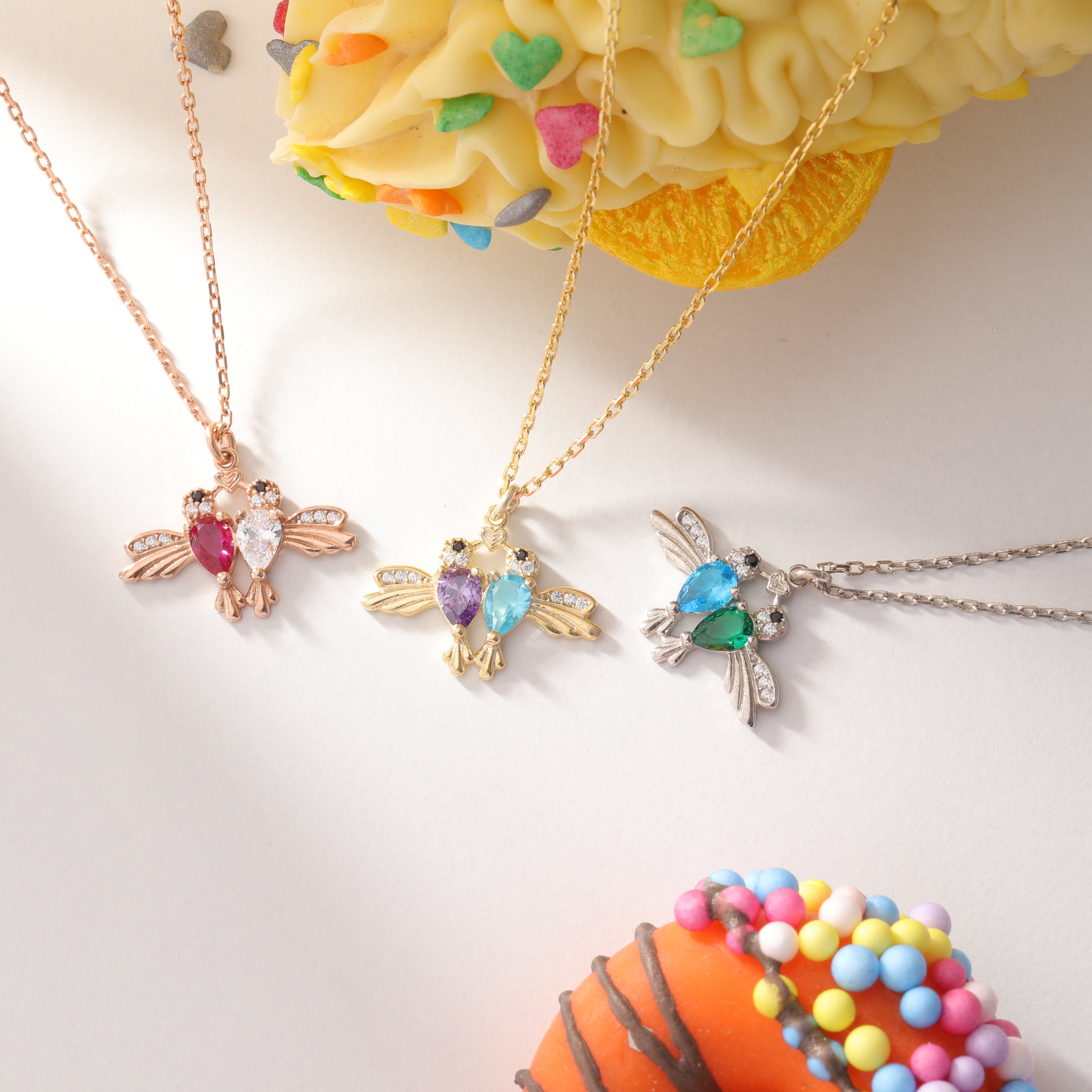 Dainty Bird & Birthstone Necklace