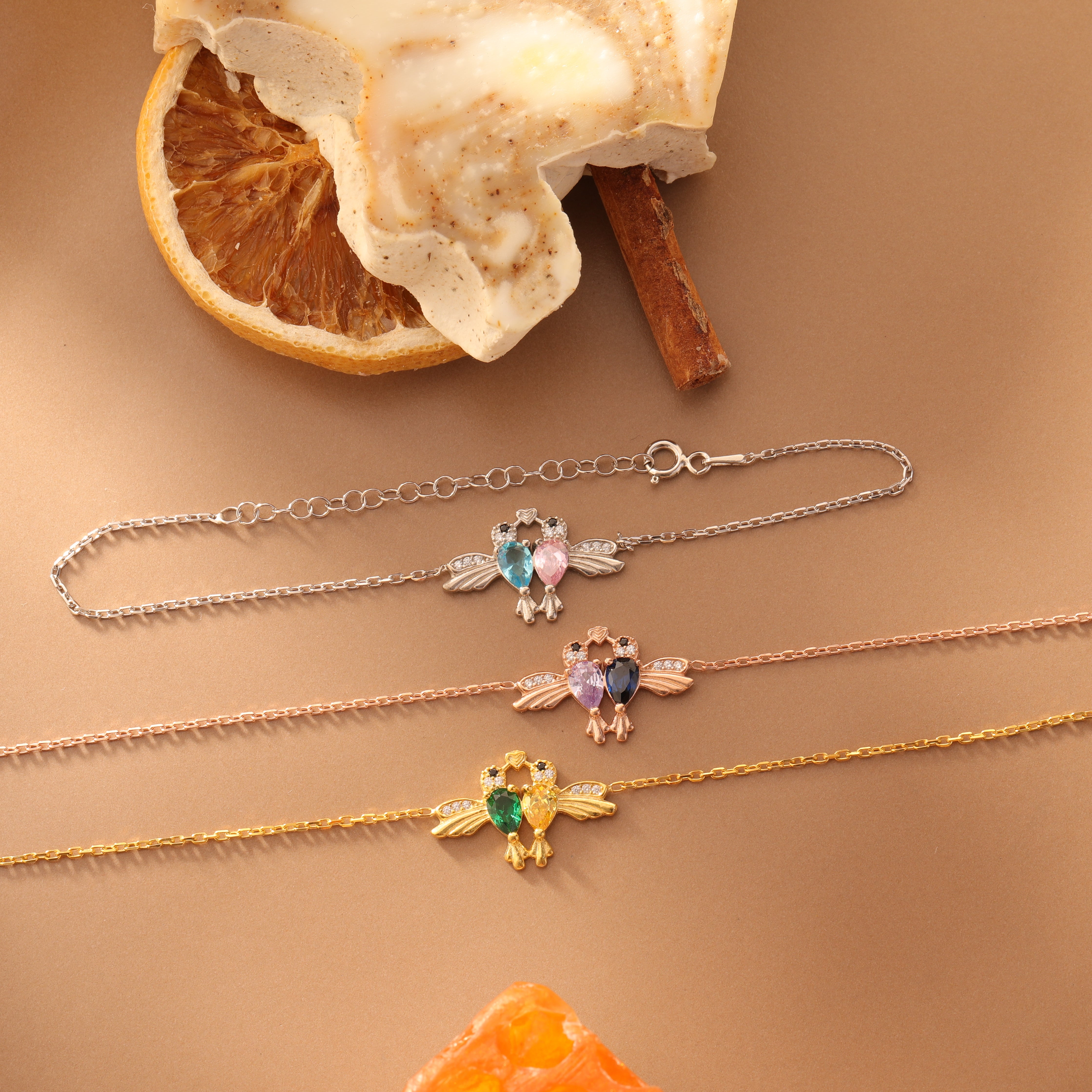 Dainty Lovebirds Birthstone Bracelet