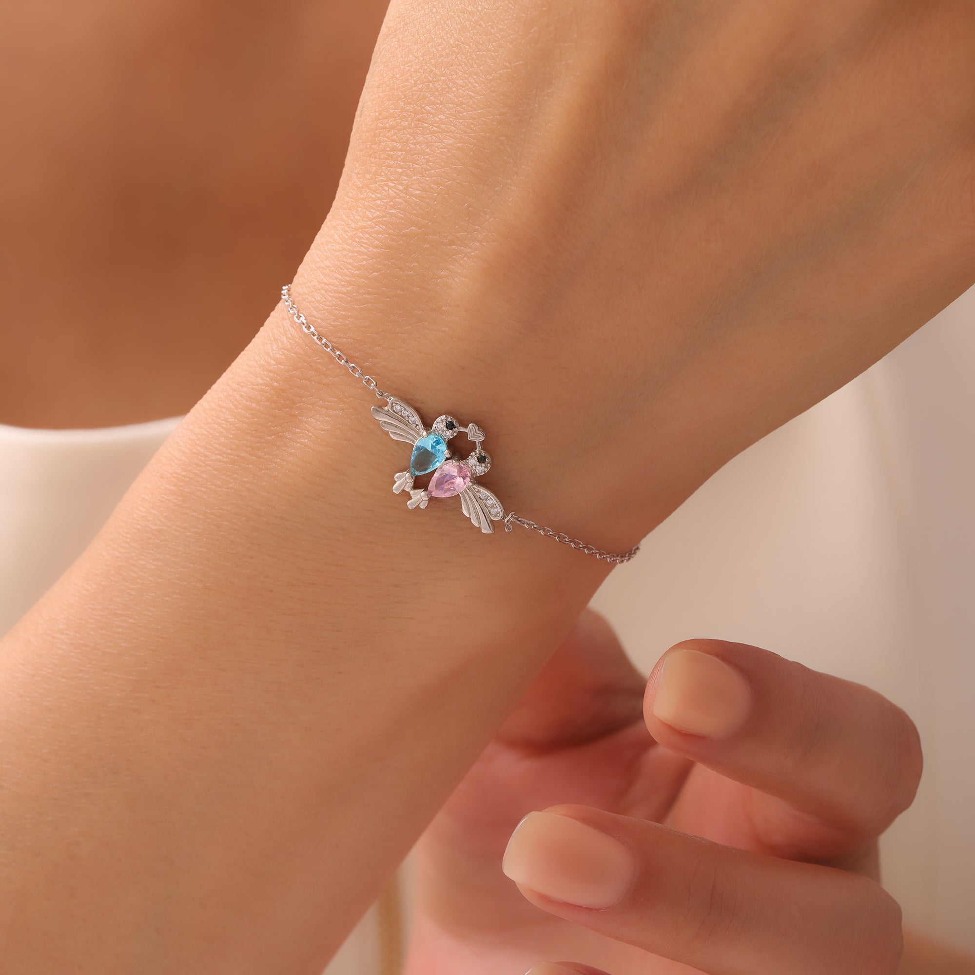 Dainty Lovebirds Birthstone Bracelet