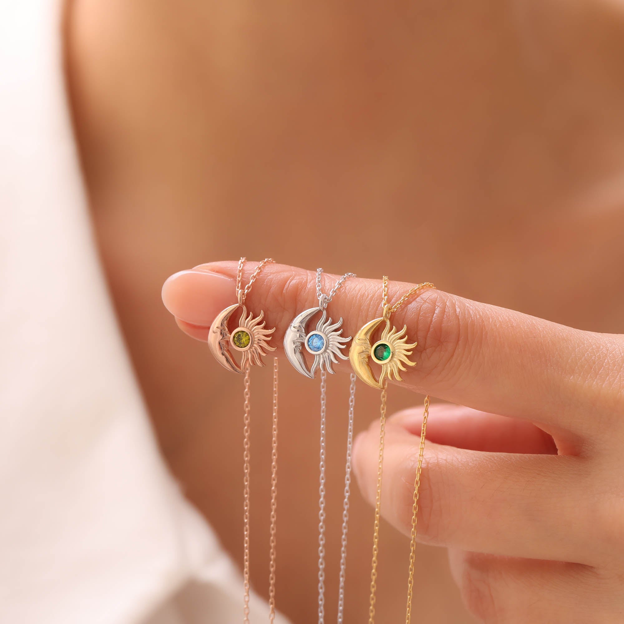 Sun and Moon Birthstone Necklace