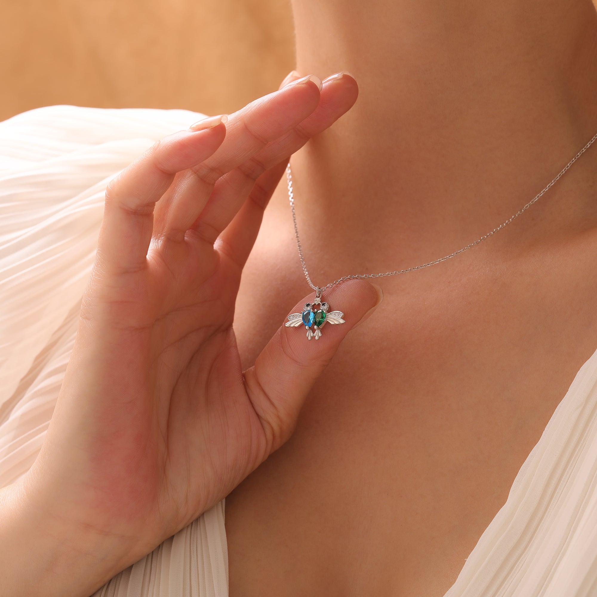 Dainty Bird & Birthstone Necklace