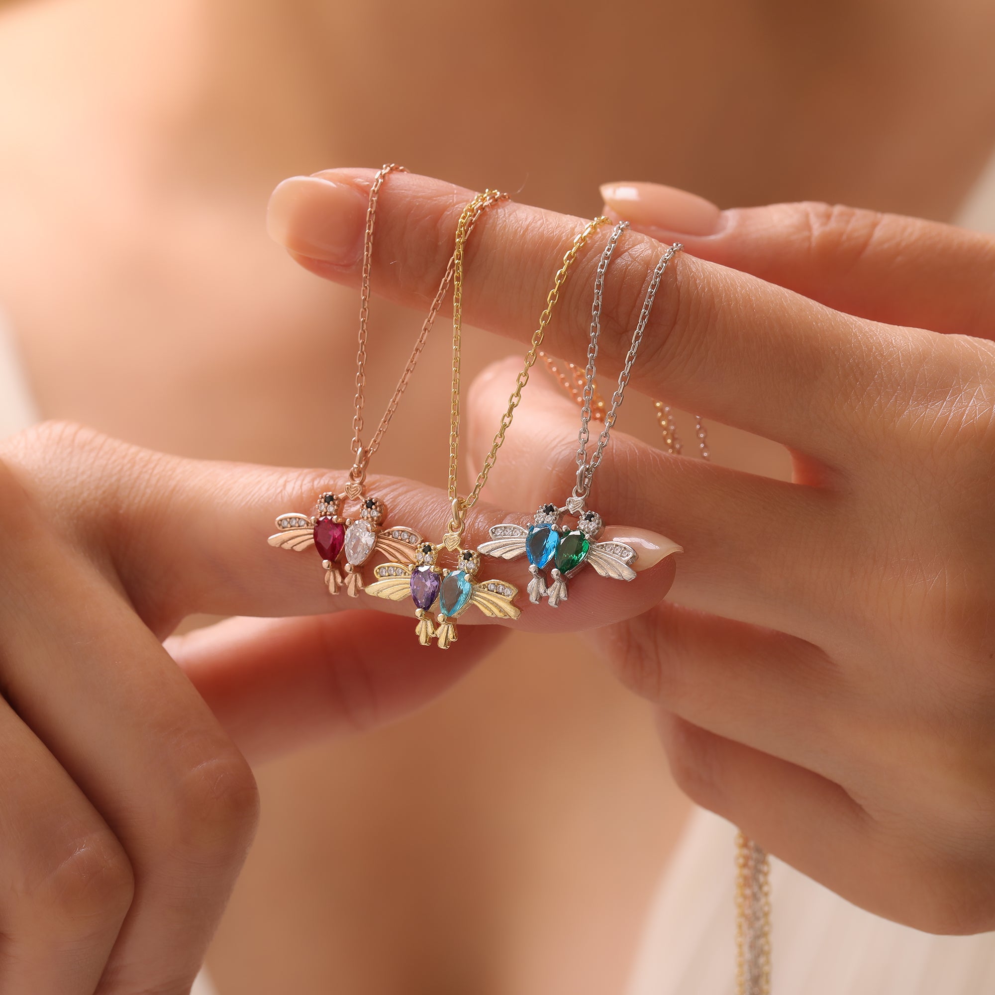Dainty Bird & Birthstone Necklace