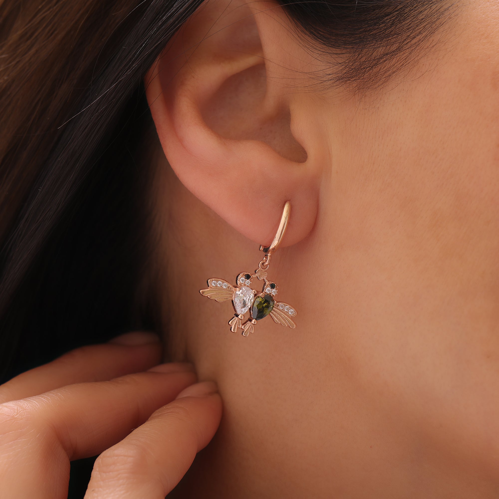 Dainty Lovebirds Birthstone Earrings