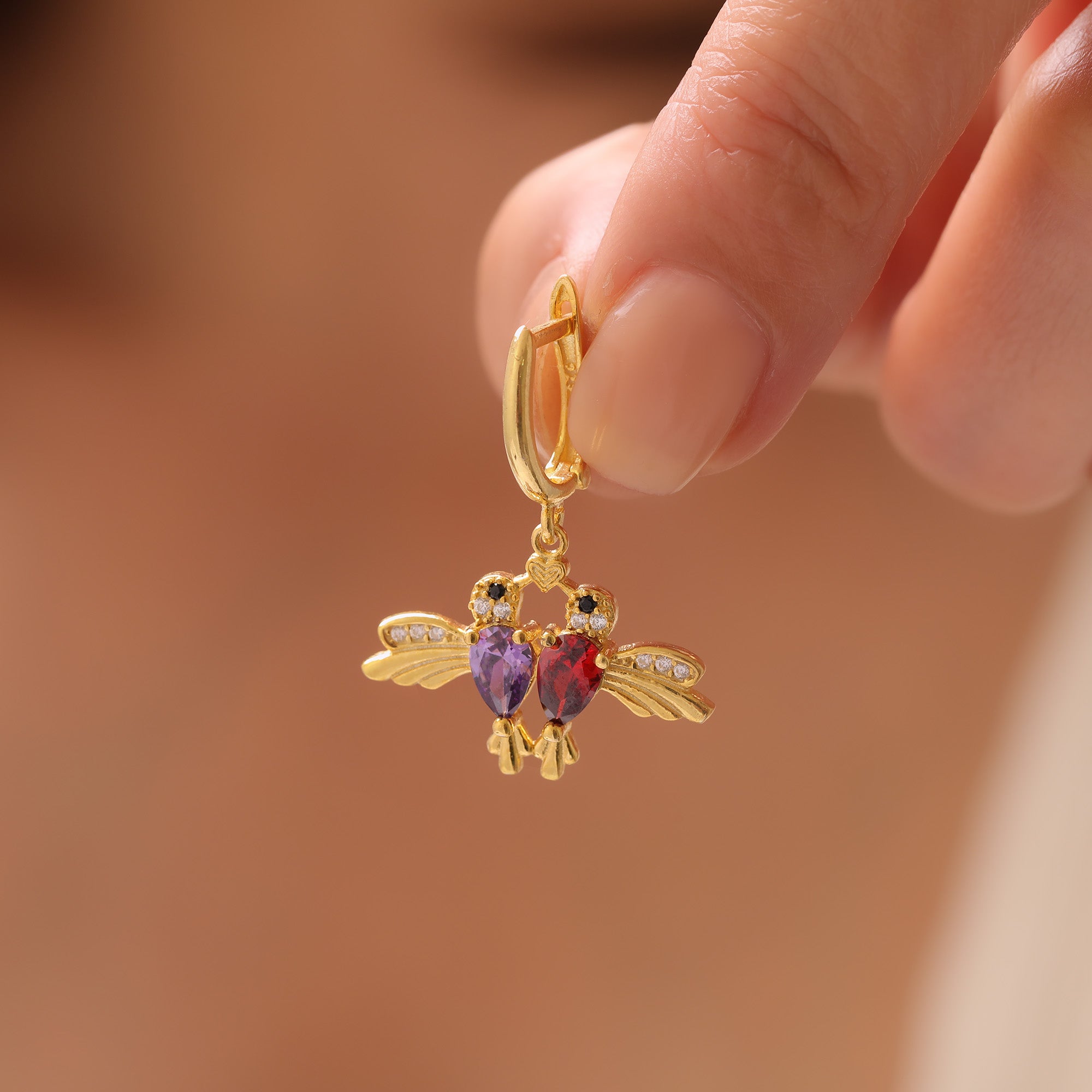 Dainty Lovebirds Birthstone Earrings