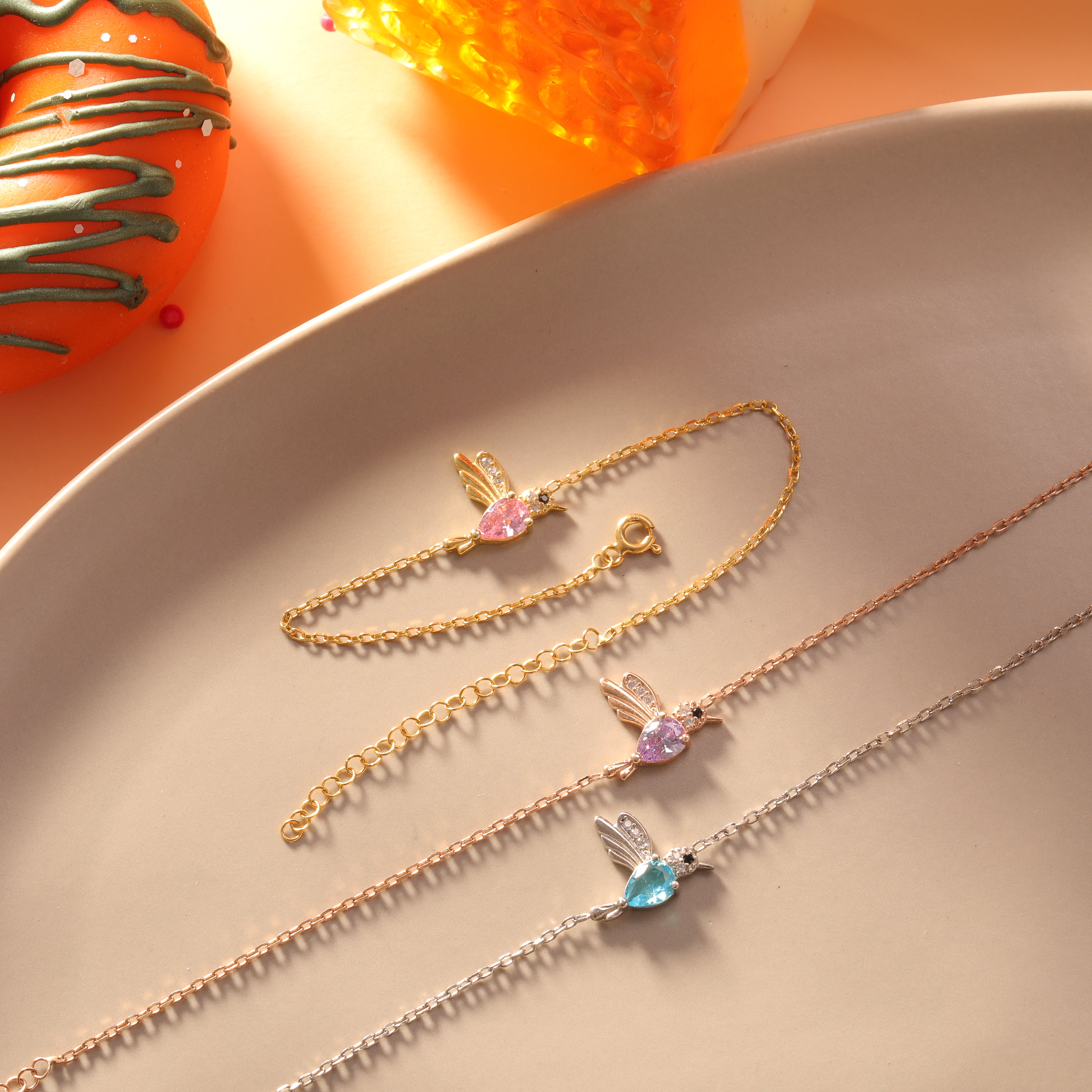 Dainty Hummingbird Birthstone Bracelet