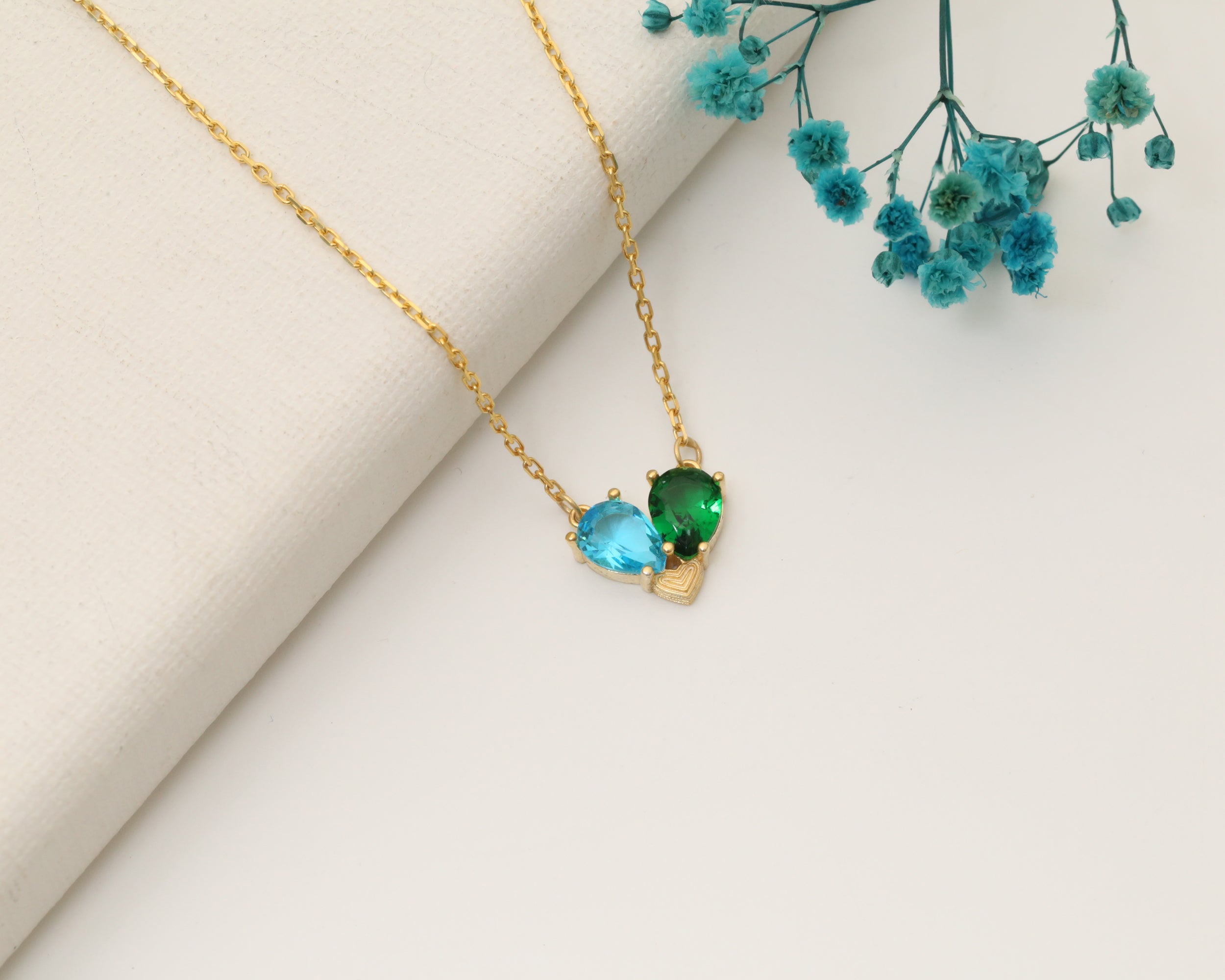 Double Teardrop Birthstone Necklace