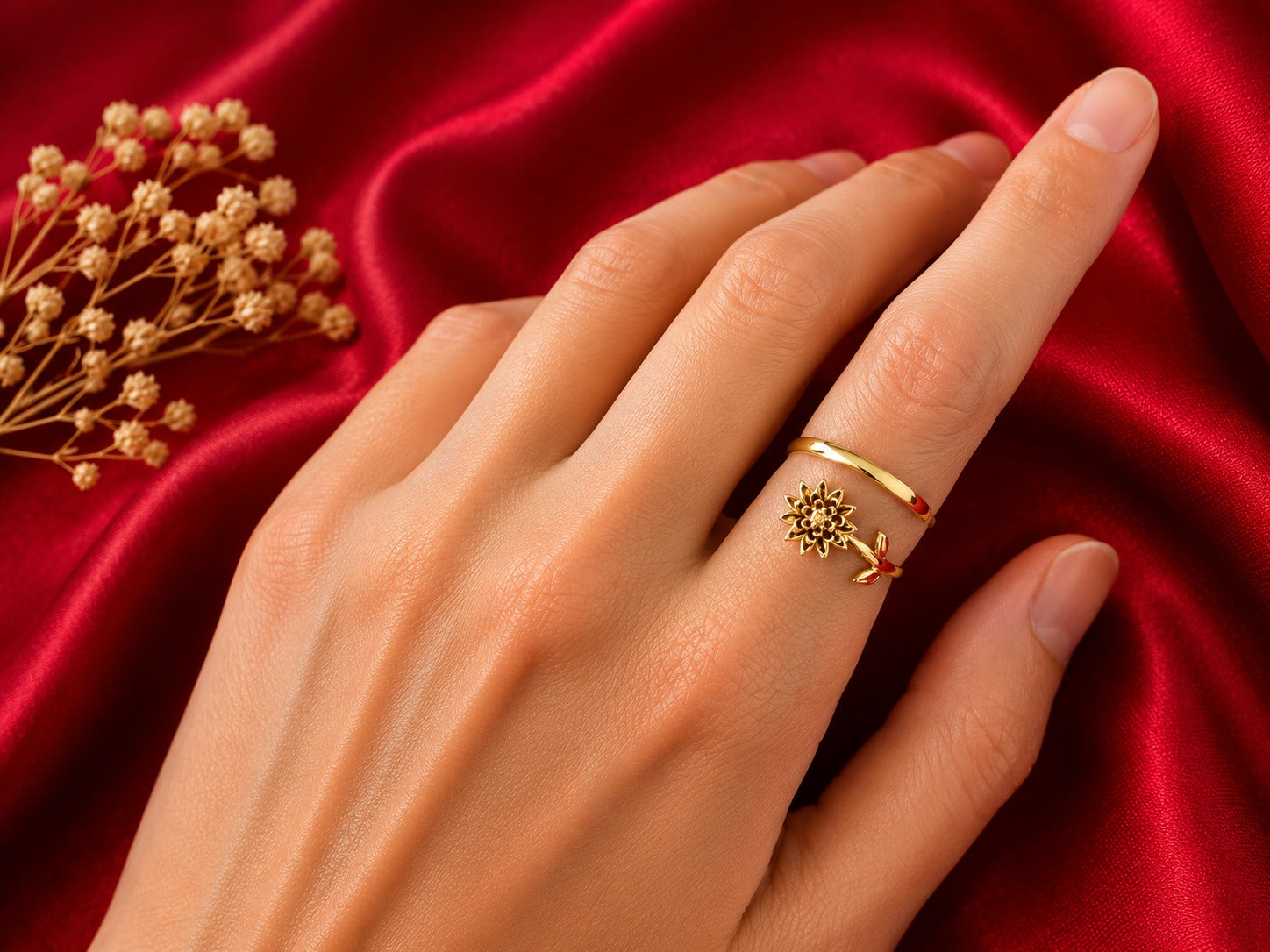November Birth Flower Ring – Peony & Topaz