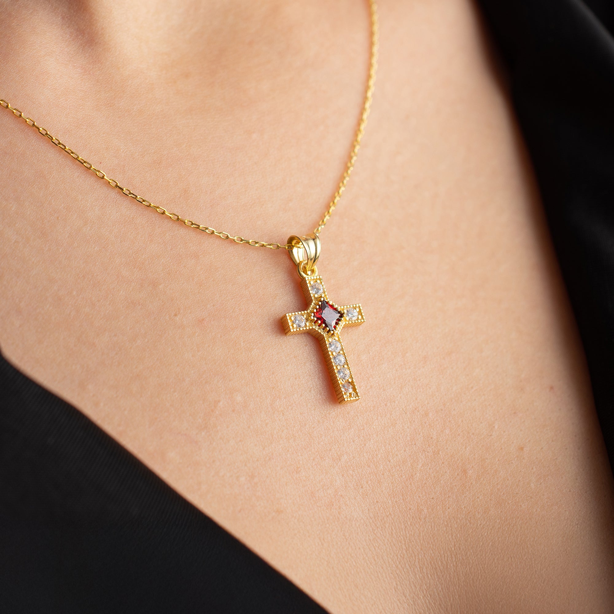 Cross & Birthstone Necklace