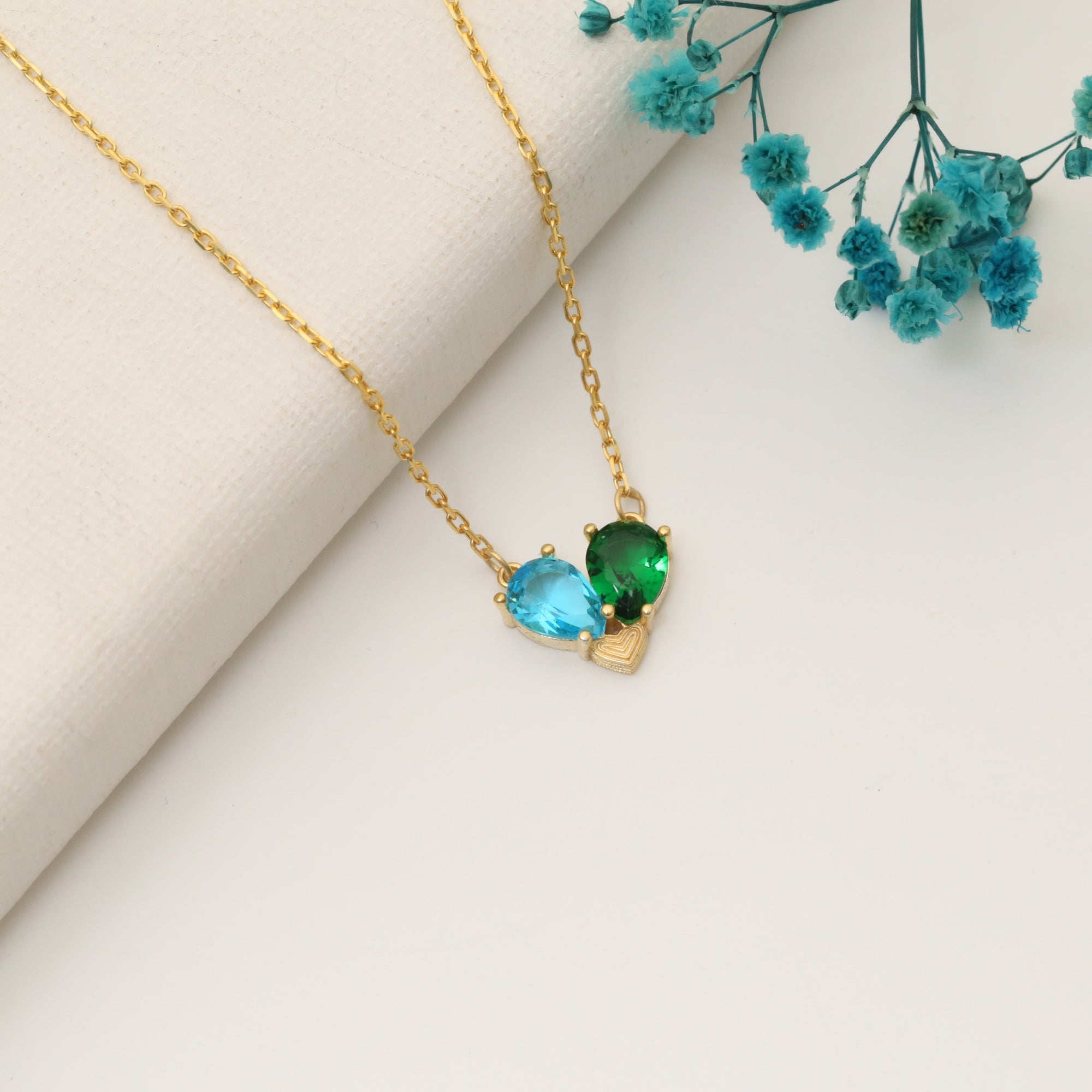 Double Teardrop Birthstone Necklace