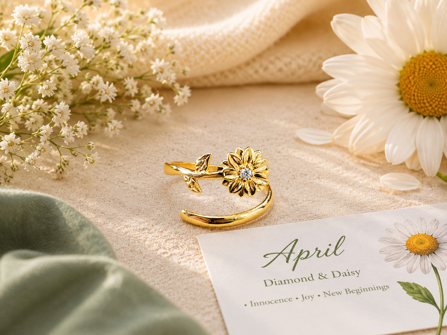 April Birth Flower Ring – Daisy & Diamond