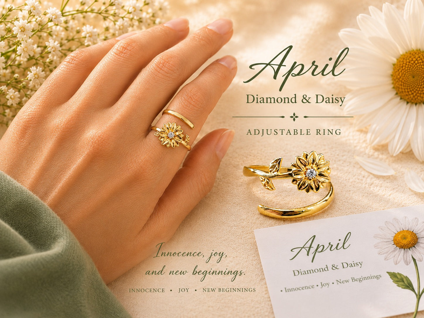 April Birth Flower Ring – Daisy & Diamond