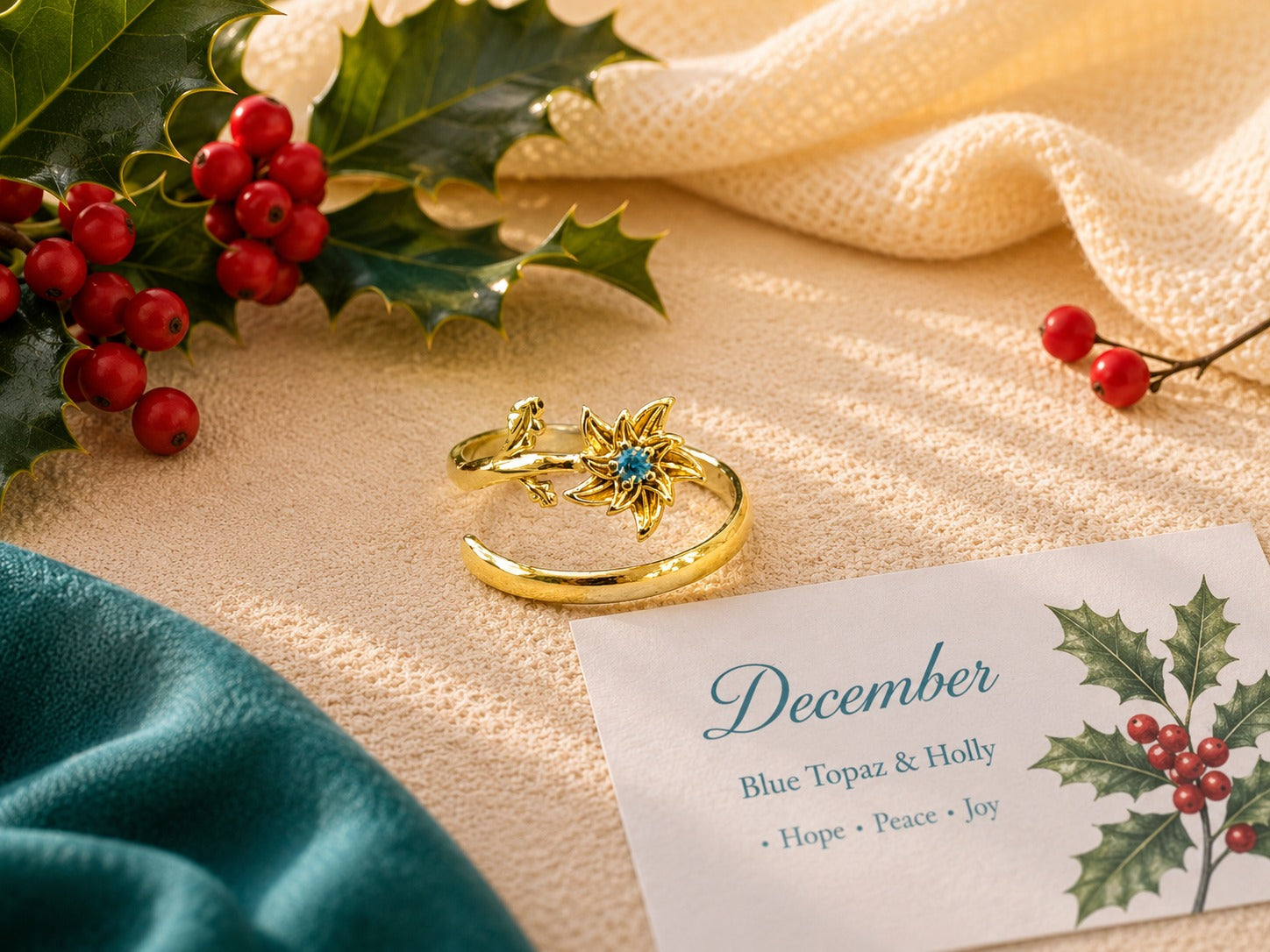 December Birth Flower Ring – Holly & Blue Topaz