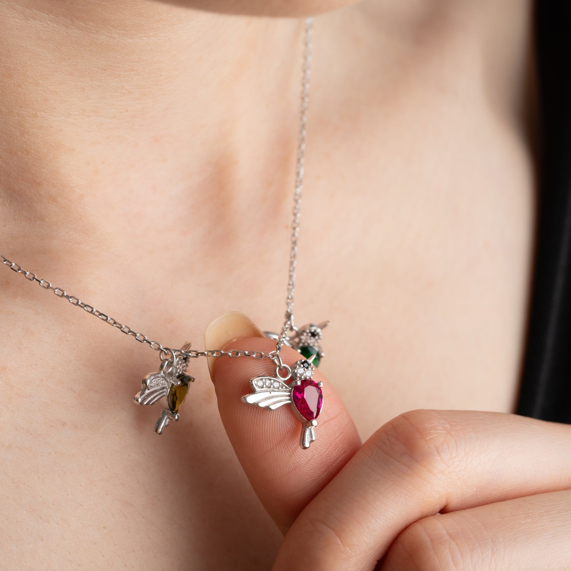 Personalized Family Hummingbird Birthstone Necklace