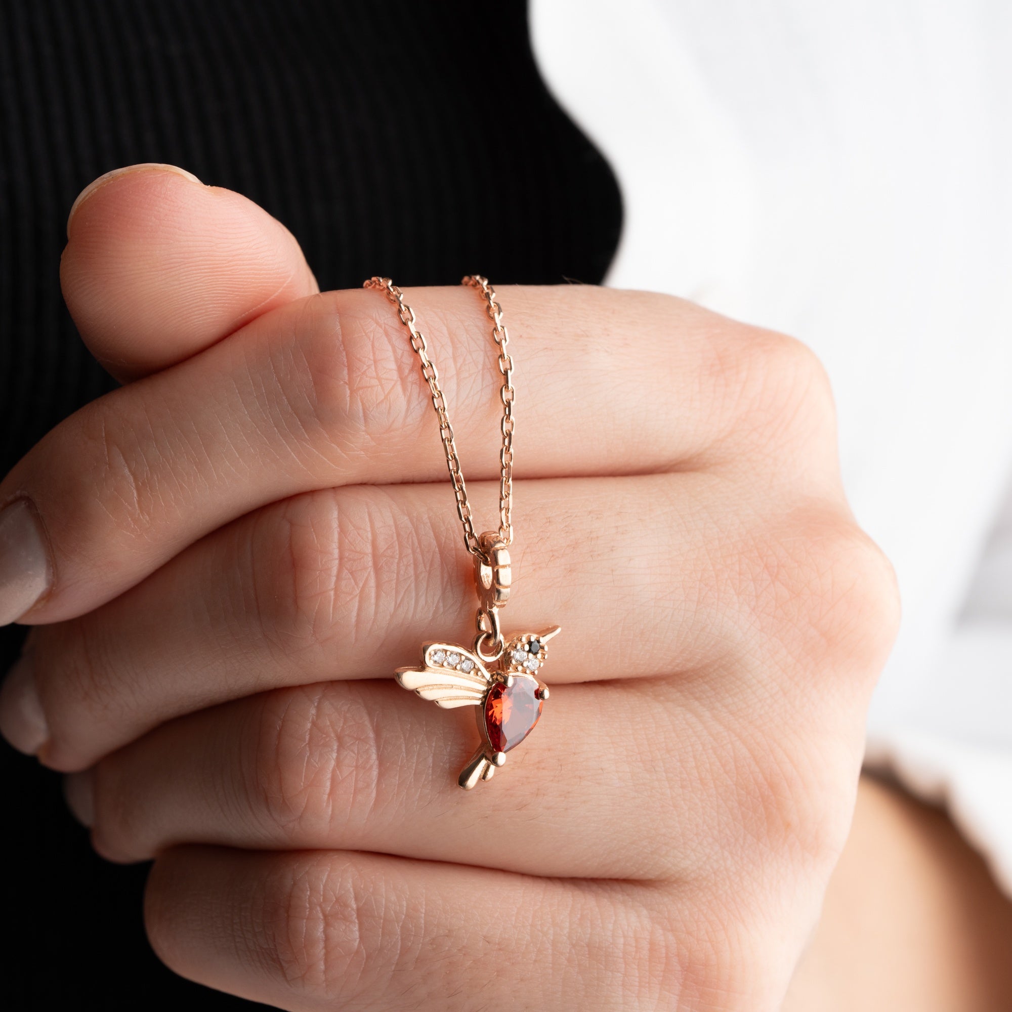 Personalized Hummingbird Birthstone Necklace