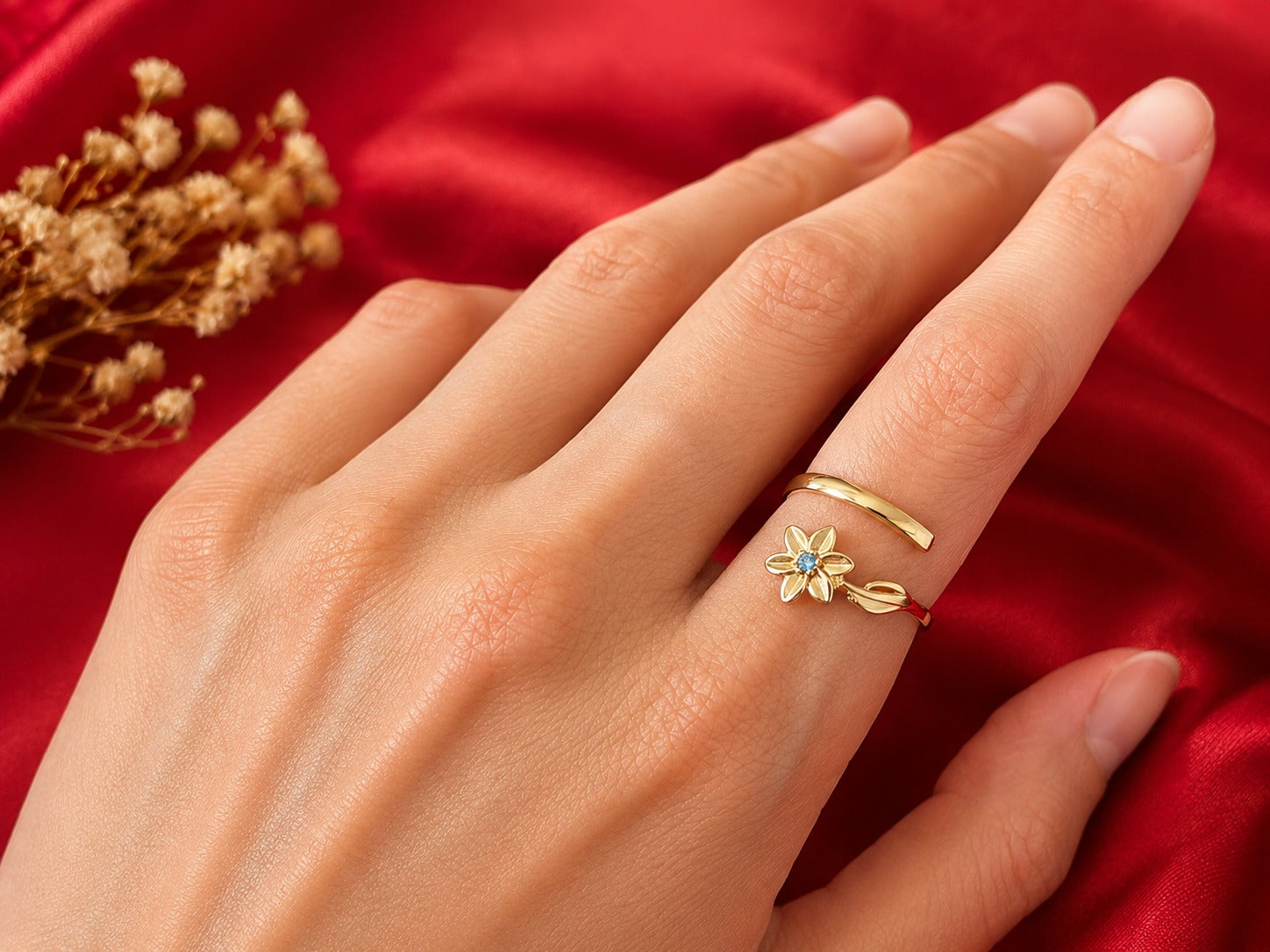 March Birth Flower Ring – Daffodil & Aquamarine