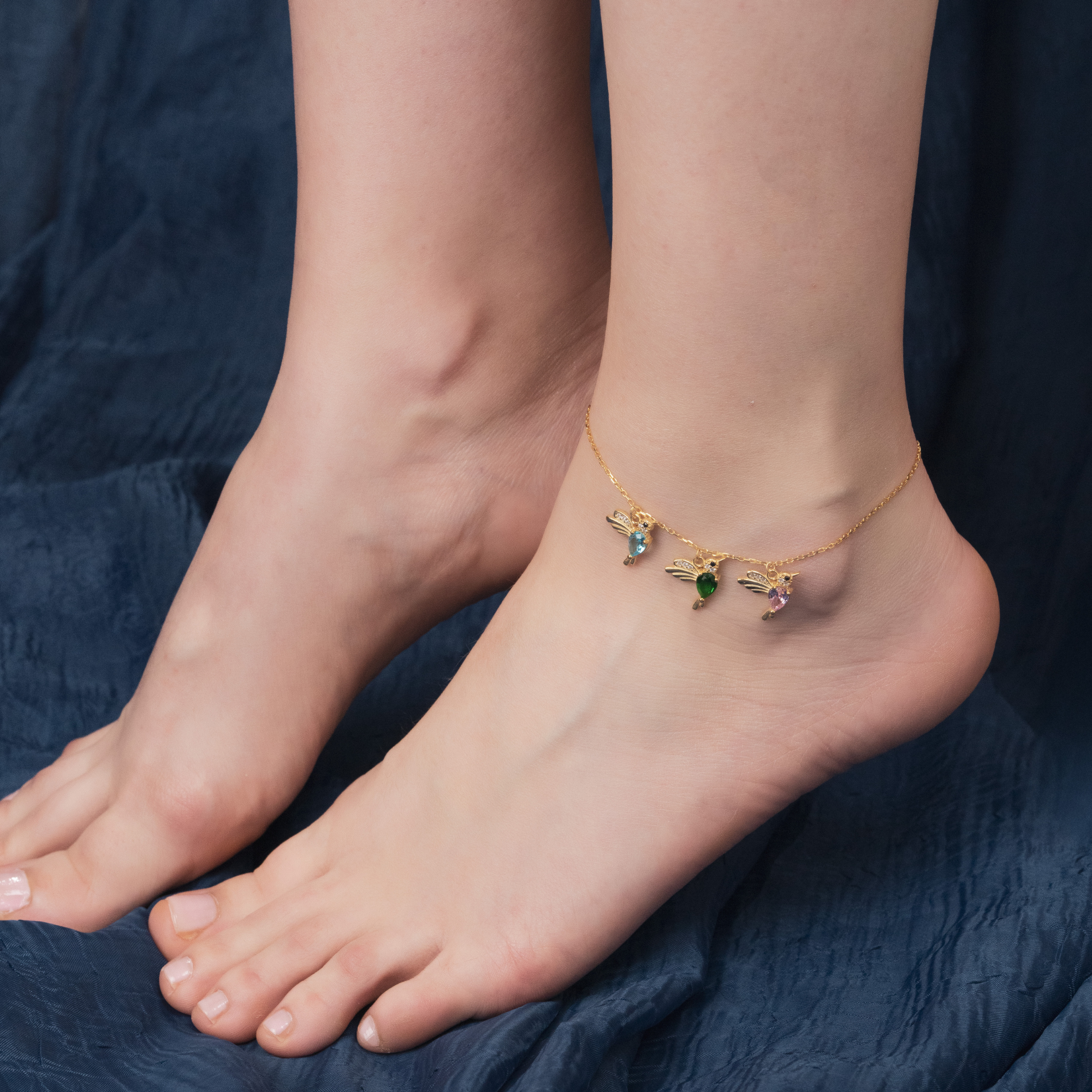 Dainty Hummingbird Birthstone Anklet