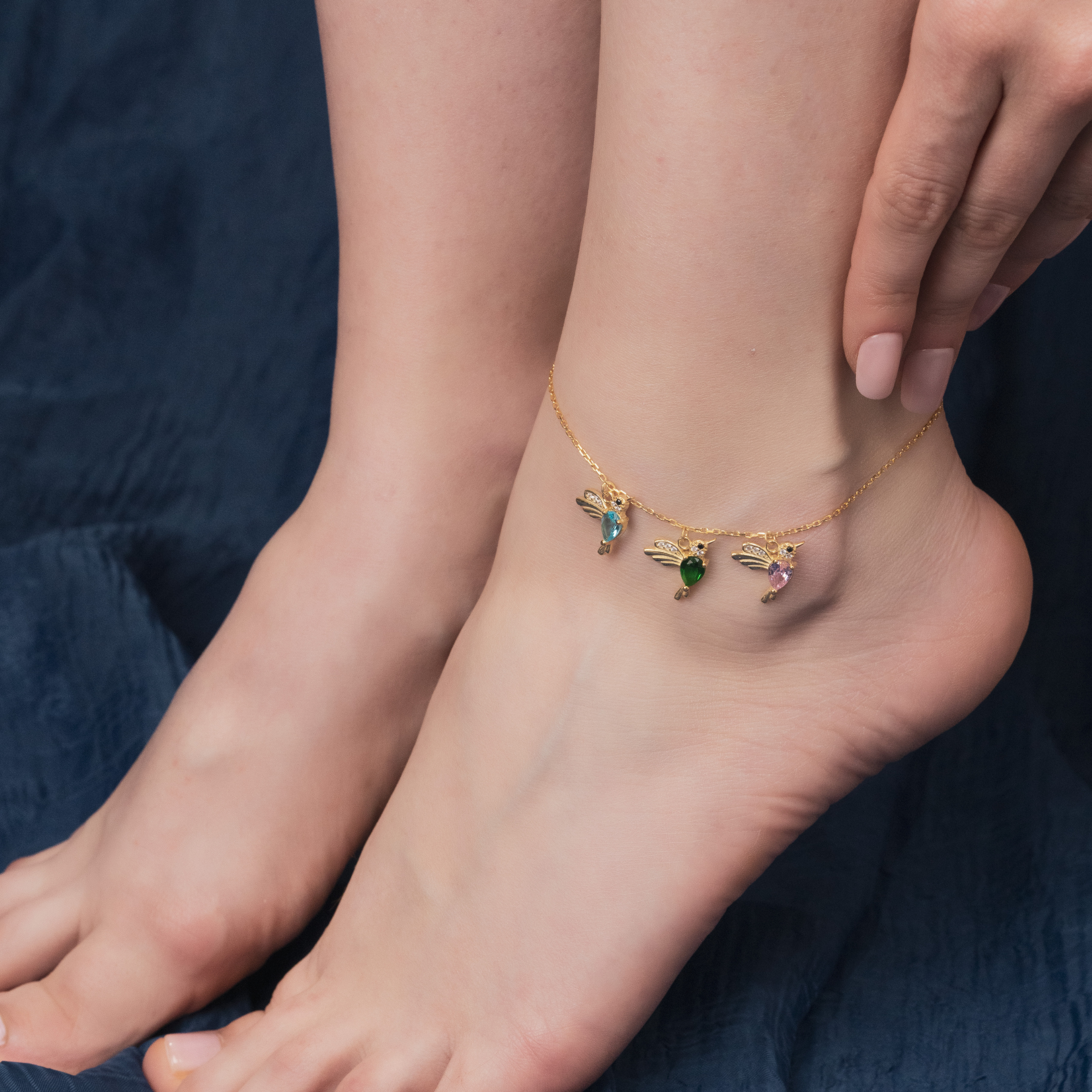 Dainty Hummingbird Birthstone Anklet