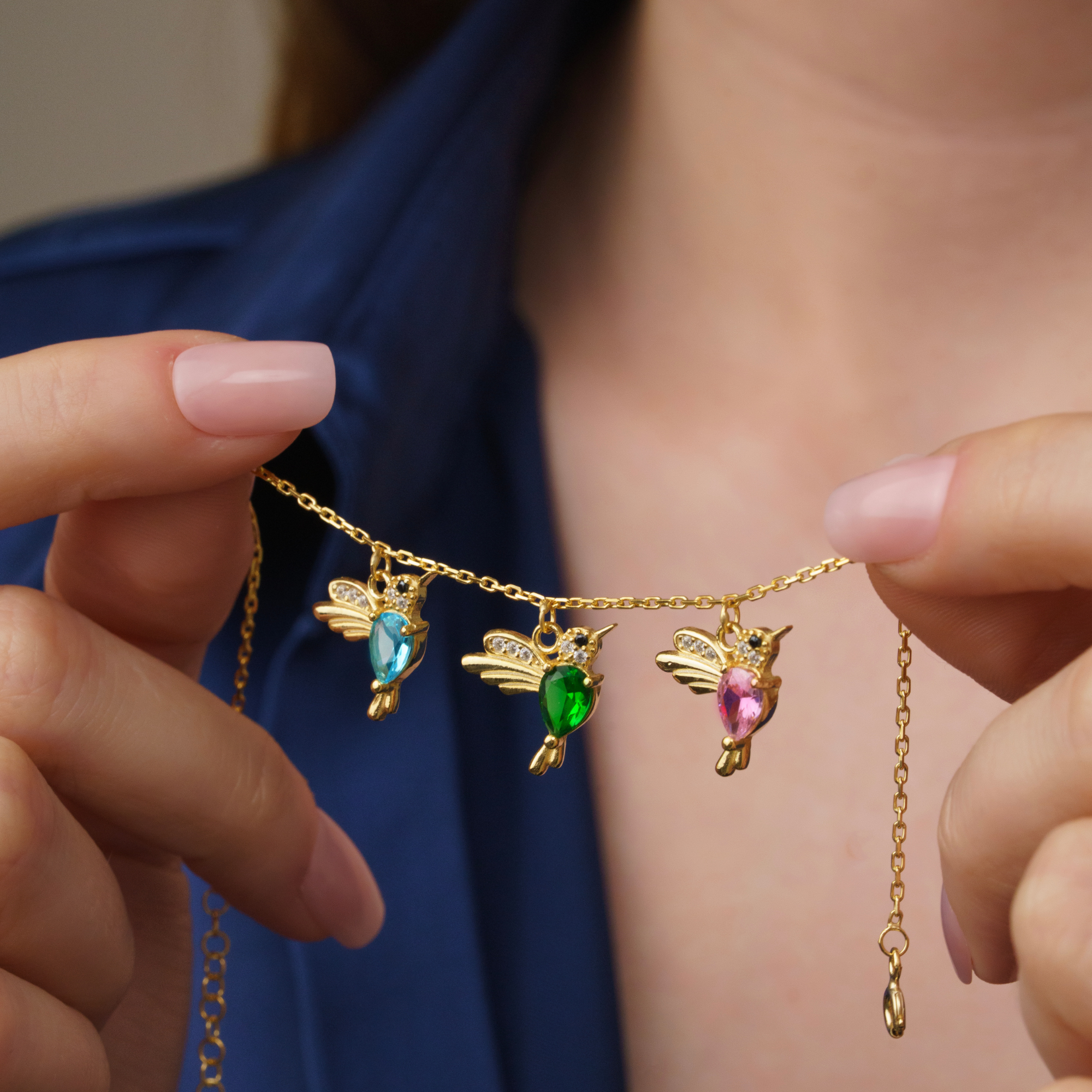 Dainty Hummingbird & Birthstone Bracelet