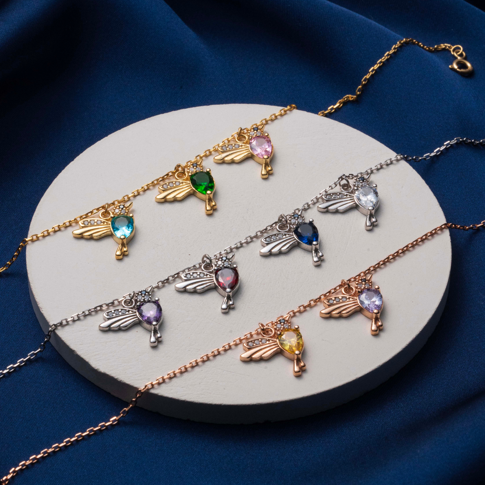 Dainty Hummingbird Birthstone Anklet