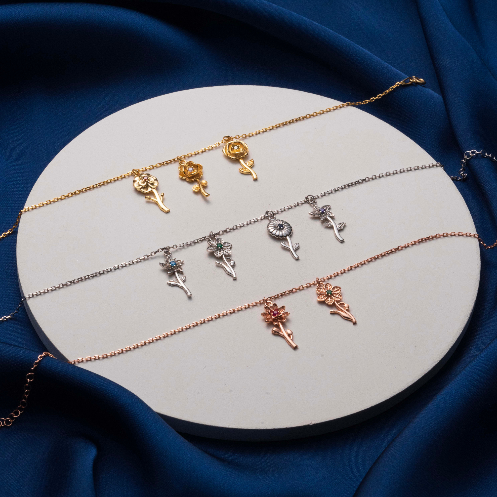 Dainty Birth Flower Anklet with Birthstone