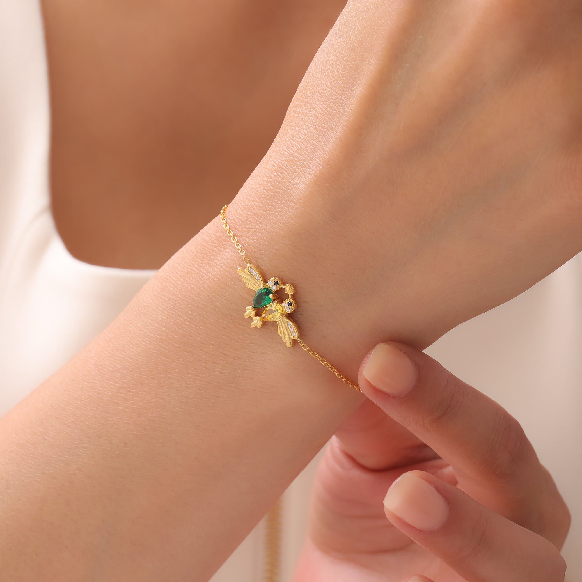 Dainty Lovebirds Birthstone Bracelet