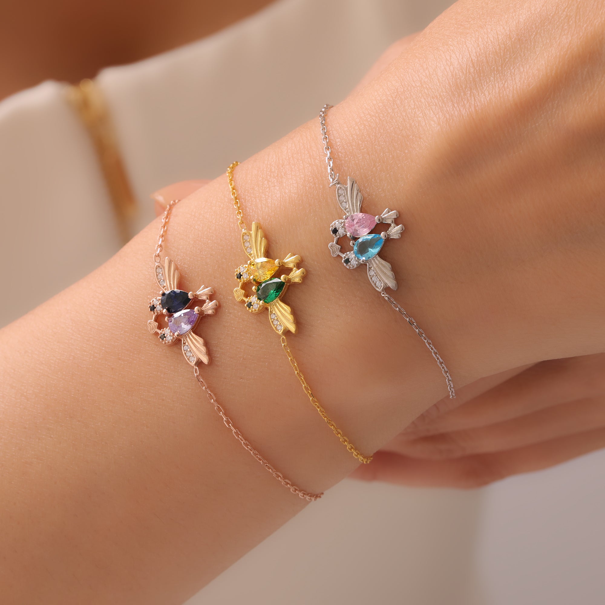 Dainty Lovebirds Birthstone Bracelet