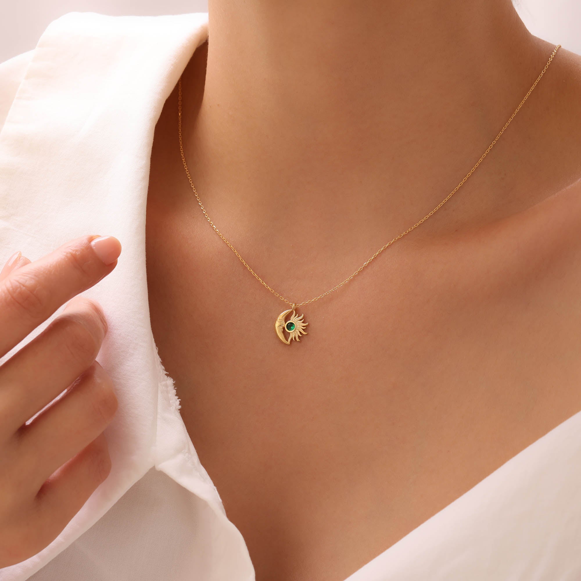 Sun and Moon Birthstone Necklace