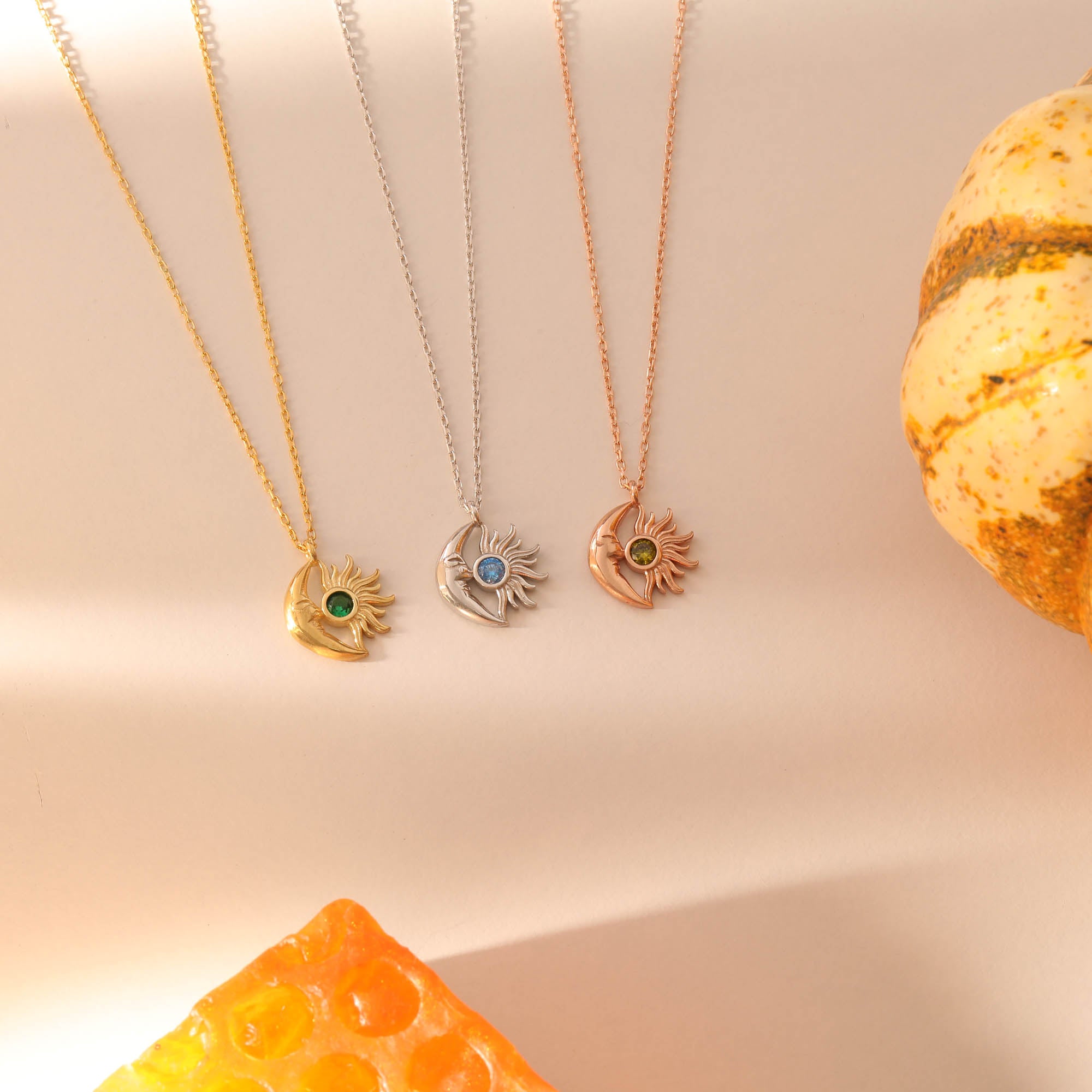 Sun and Moon Birthstone Necklace