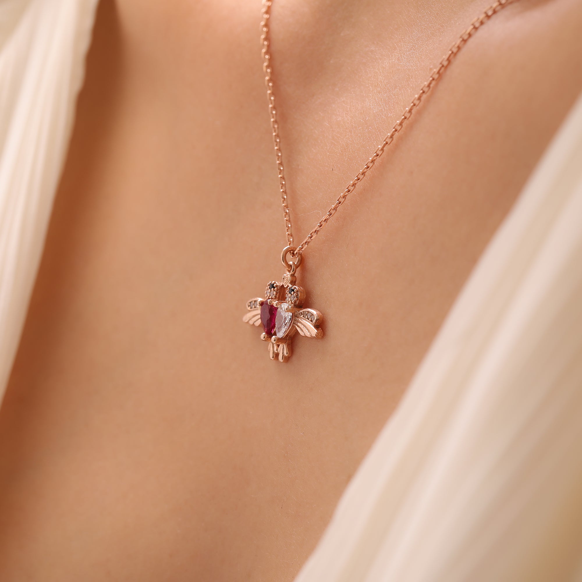 Dainty Bird & Birthstone Necklace