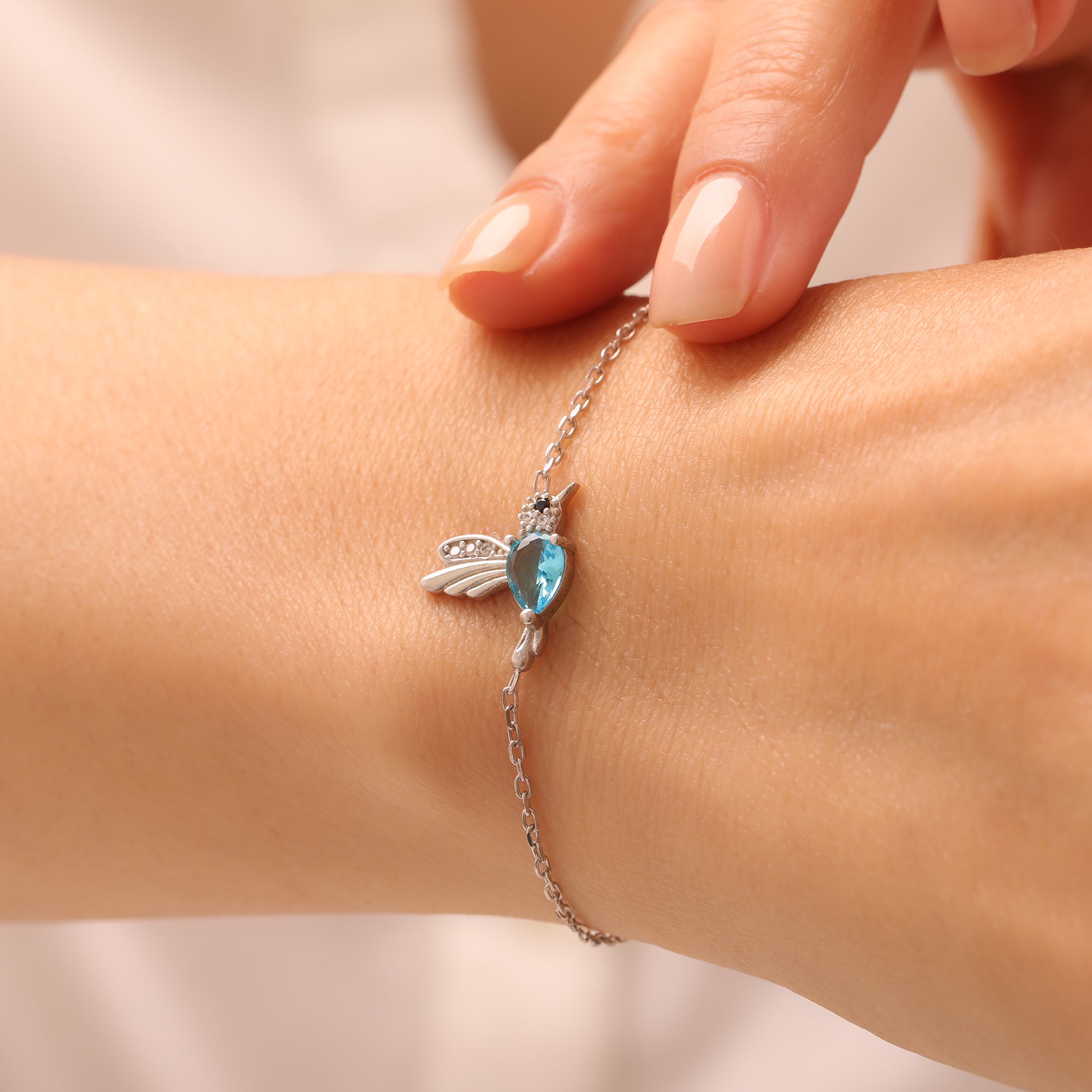 Dainty Hummingbird Birthstone Bracelet