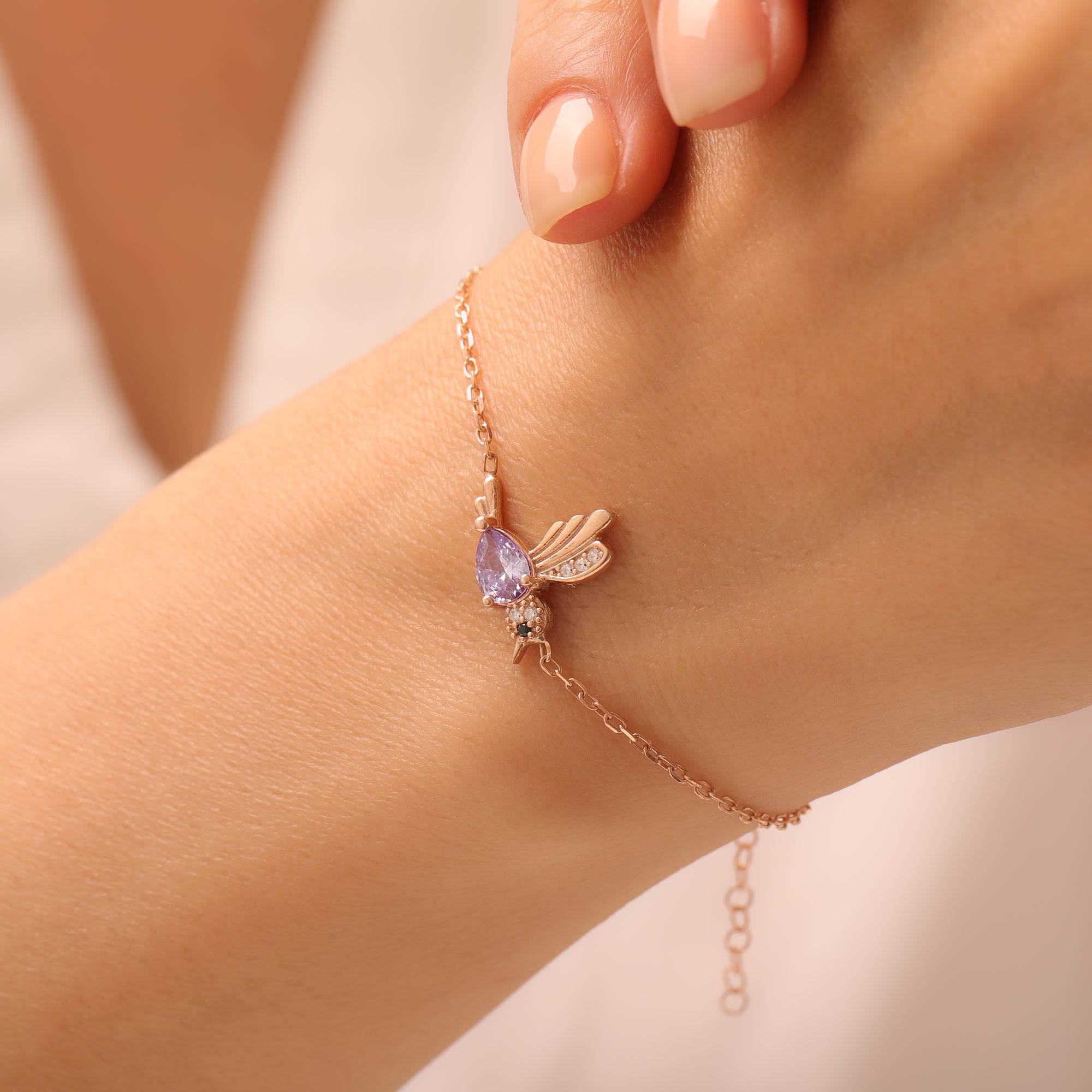Dainty Hummingbird Birthstone Bracelet