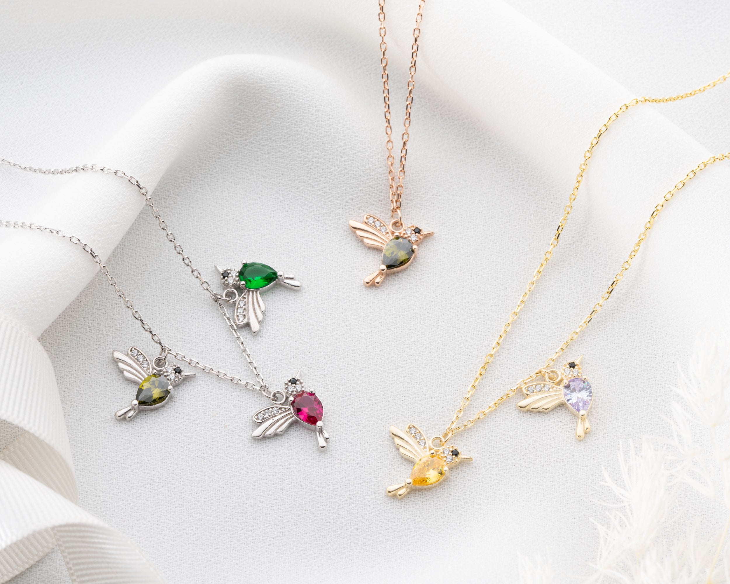 Personalized Family Hummingbird Birthstone Necklace
