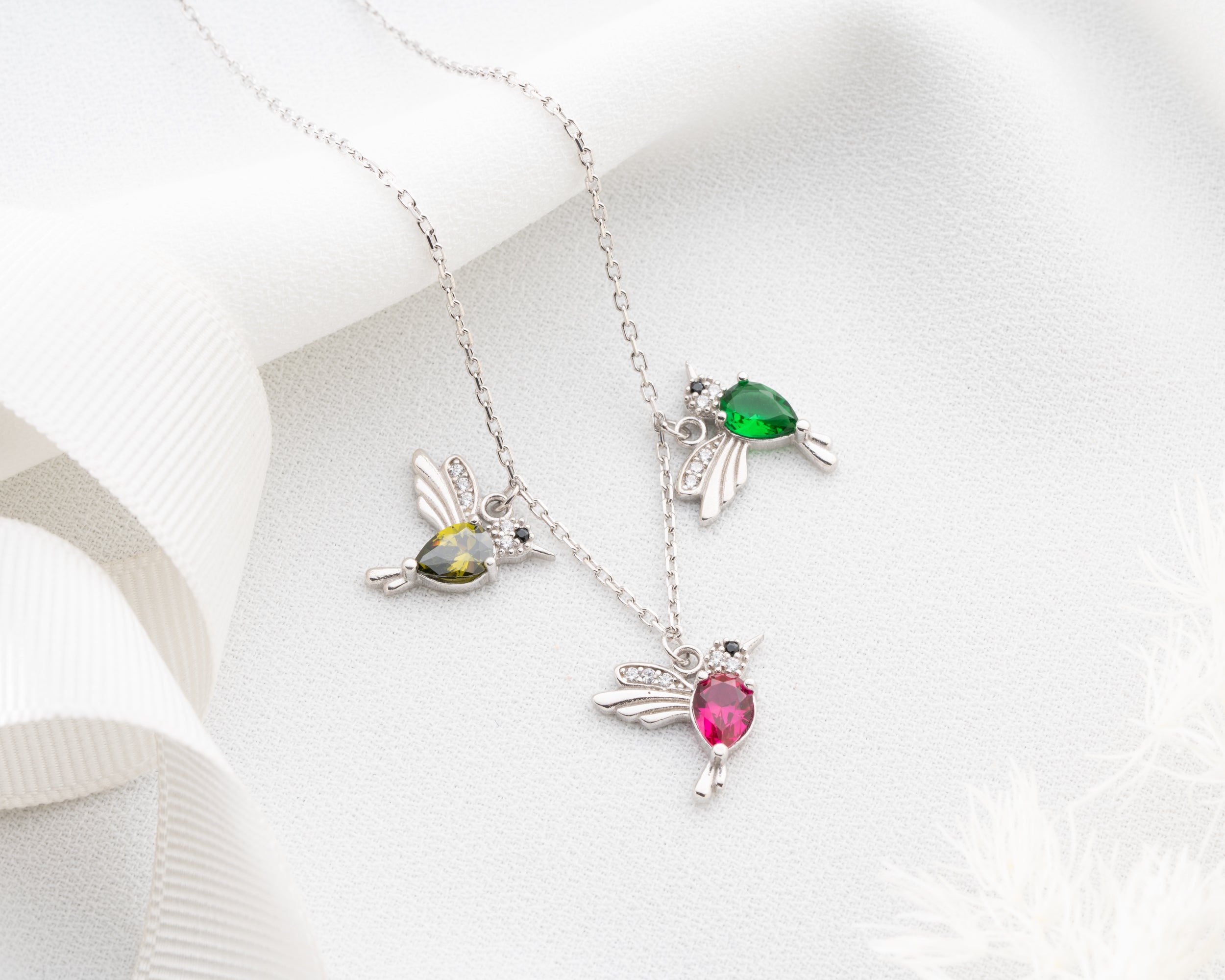 Personalized Family Hummingbird Birthstone Necklace