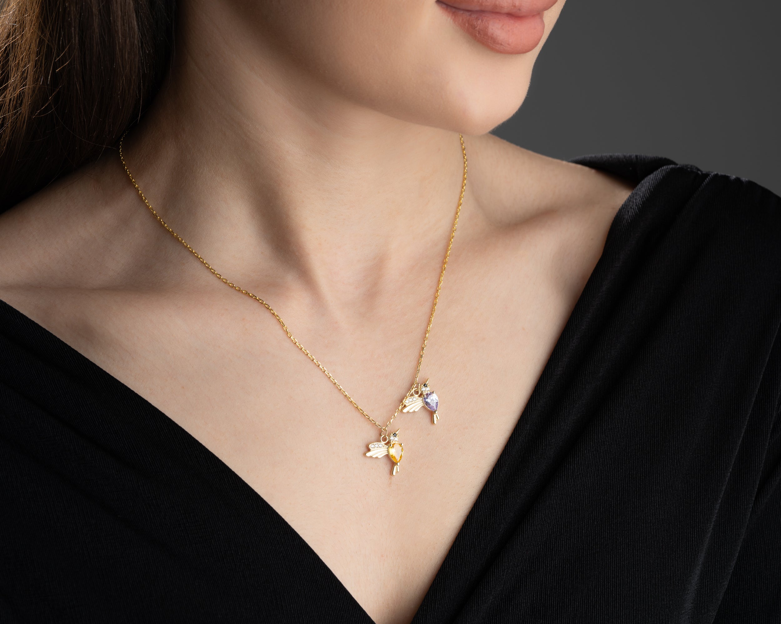 Personalized Family Hummingbird Birthstone Necklace