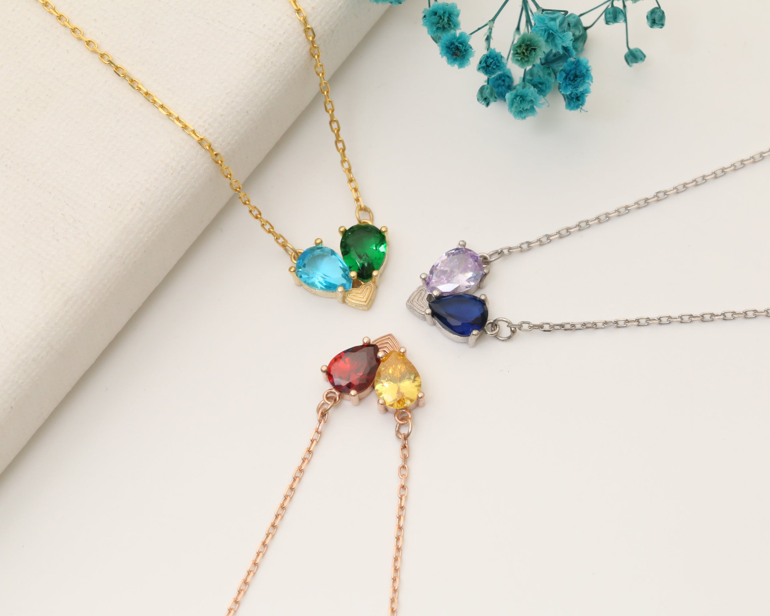 Double Teardrop Birthstone Necklace