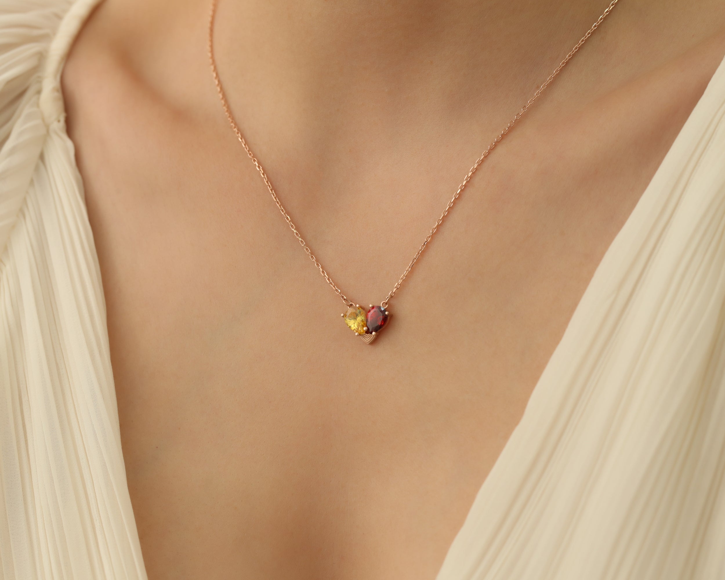 Double Teardrop Birthstone Necklace