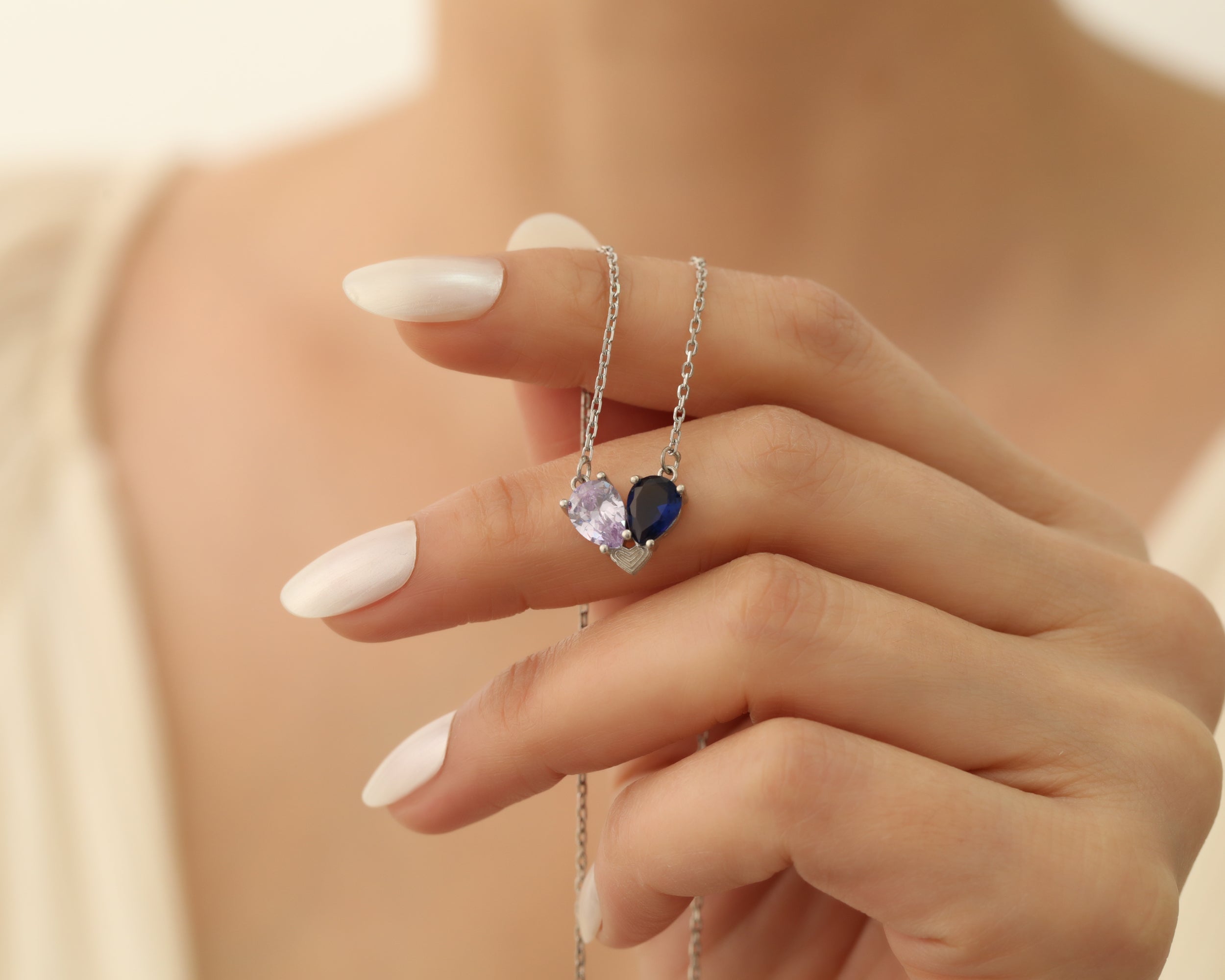 Double Teardrop Birthstone Necklace