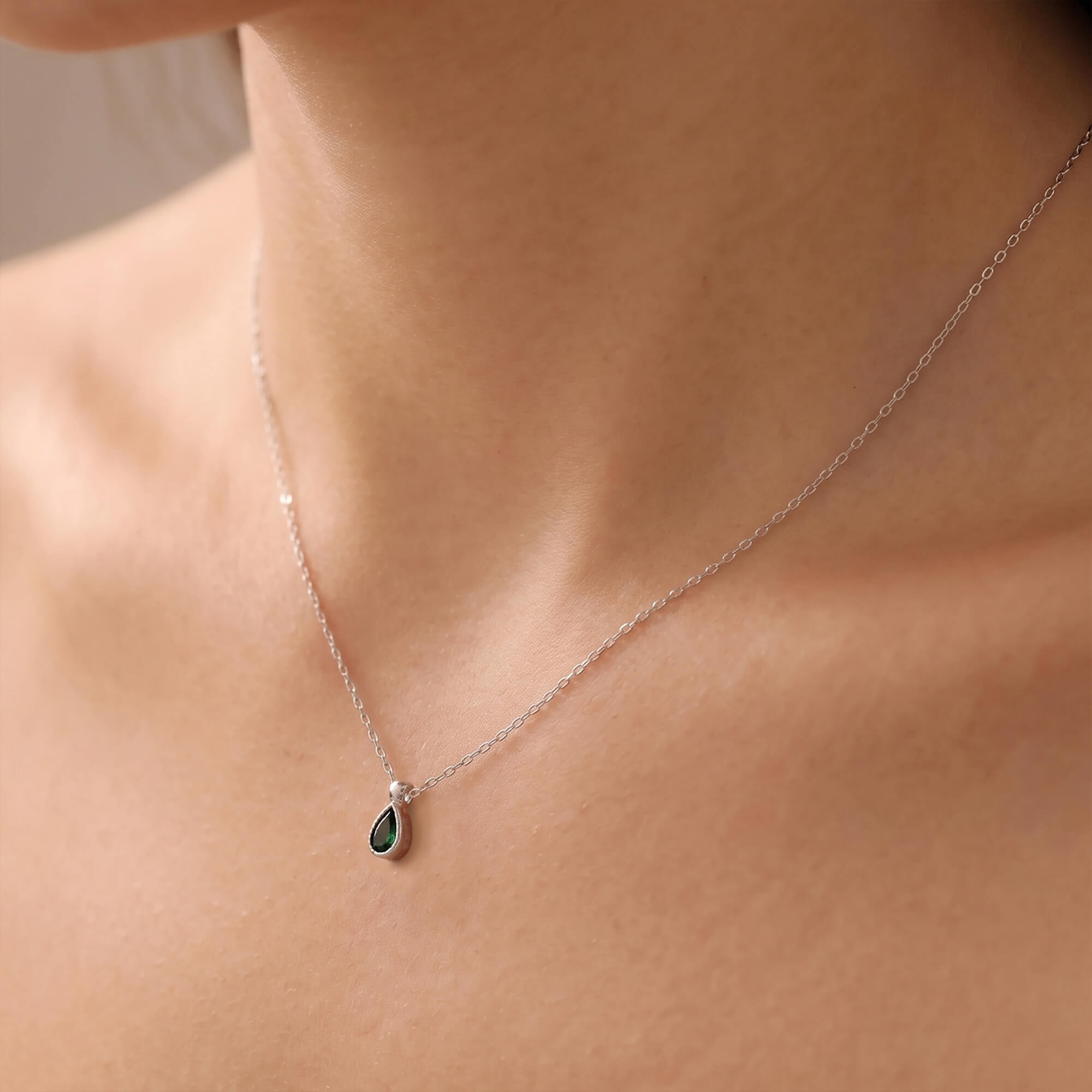 Dainty Teardrop Birthstone Necklace