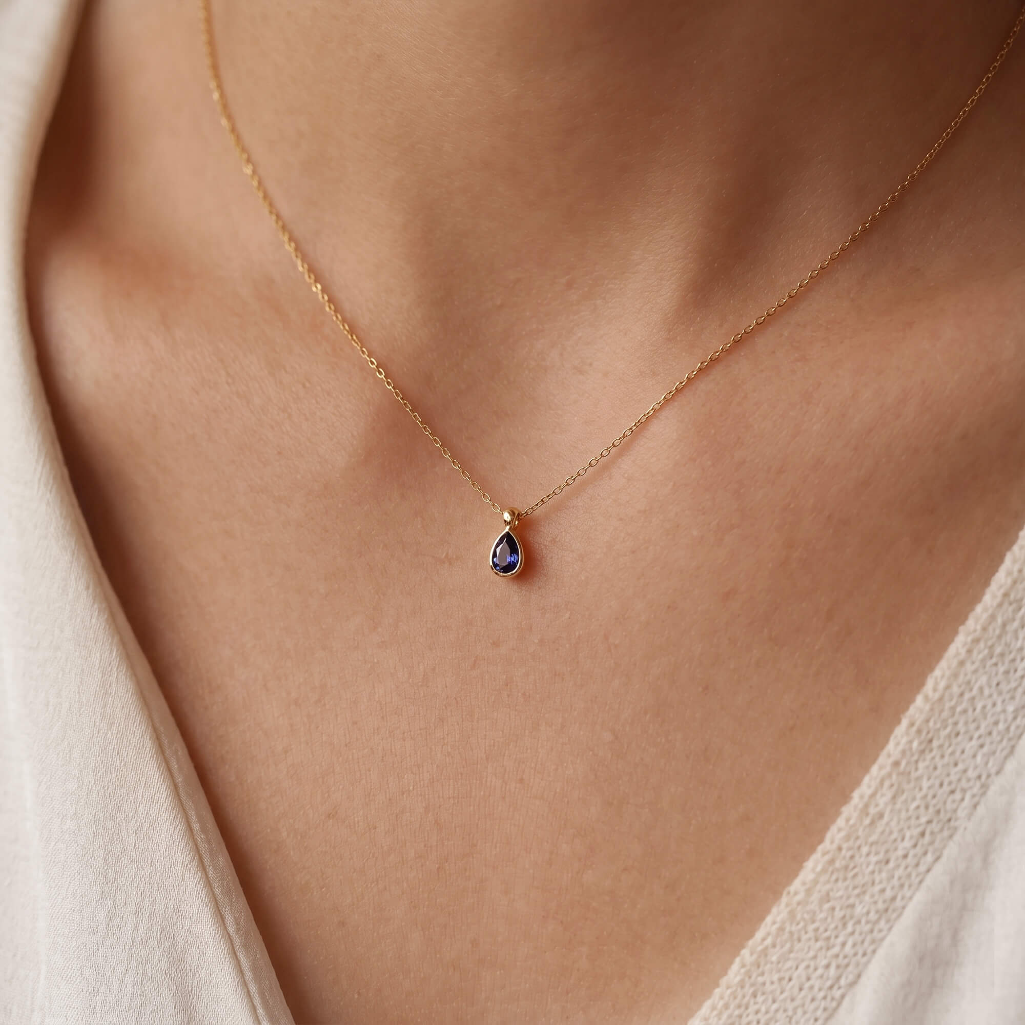Dainty Teardrop Birthstone Necklace