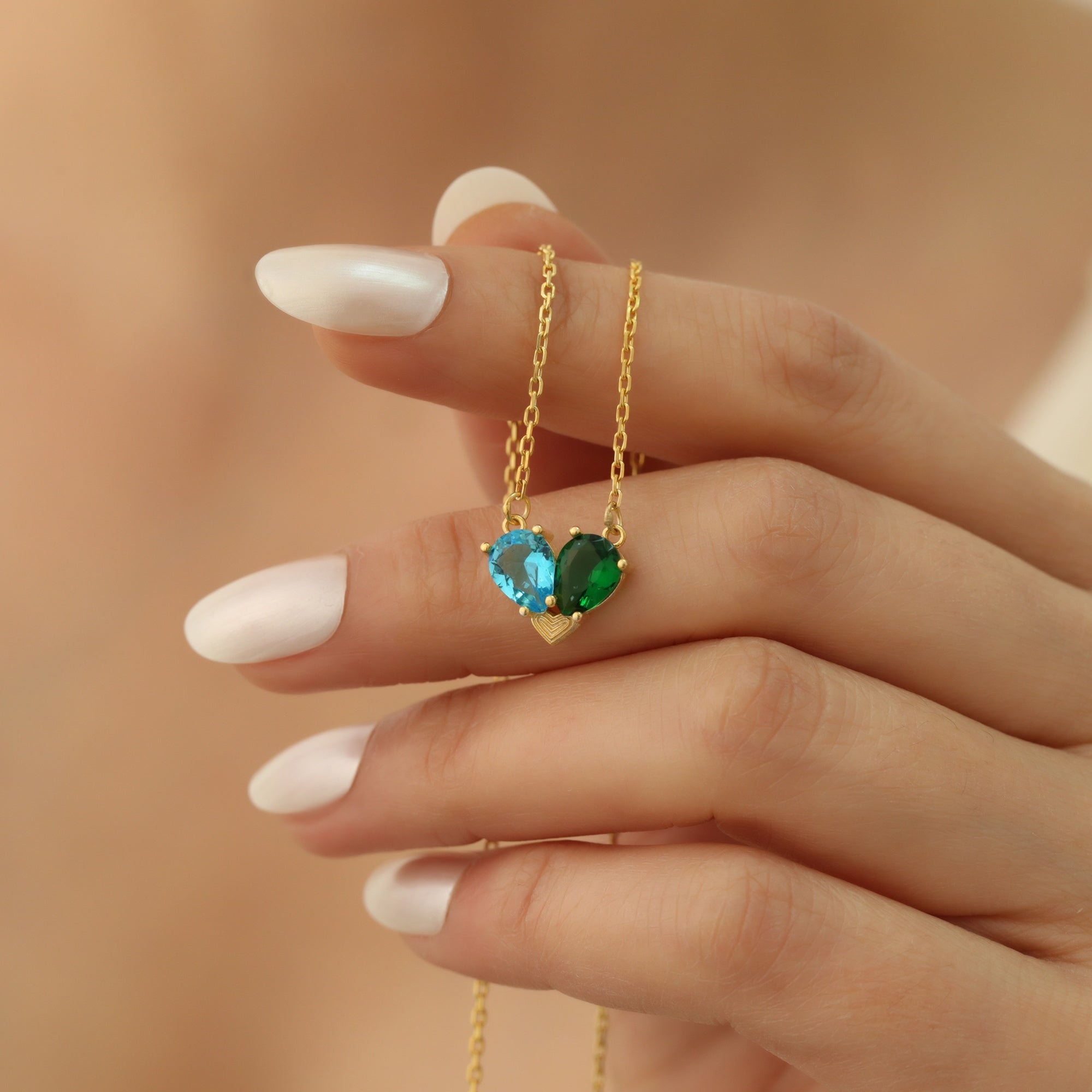 Double Teardrop Birthstone Necklace