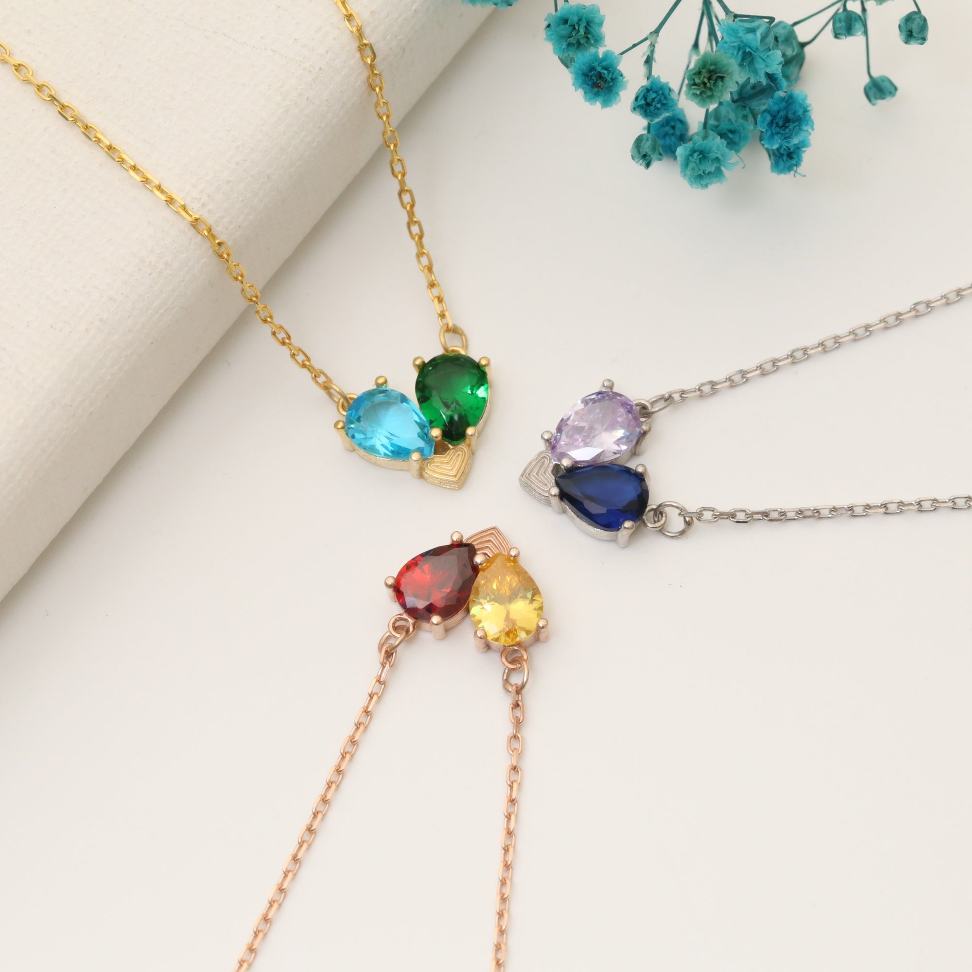 Double Teardrop Birthstone Necklace