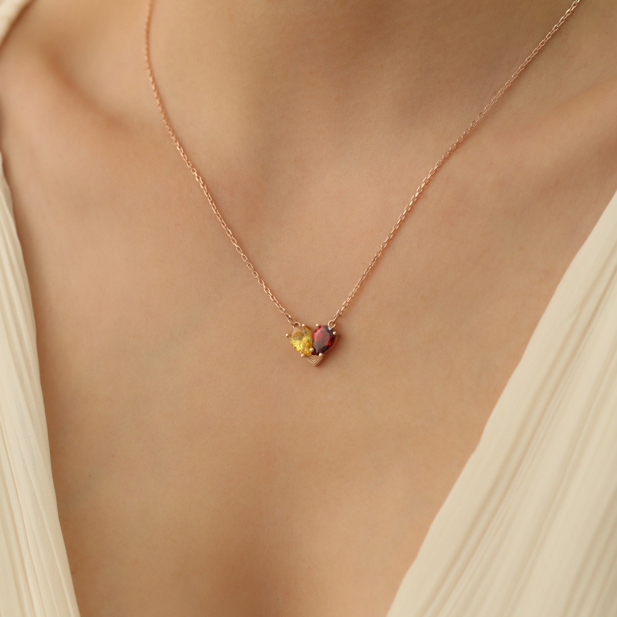 Double Teardrop Birthstone Necklace
